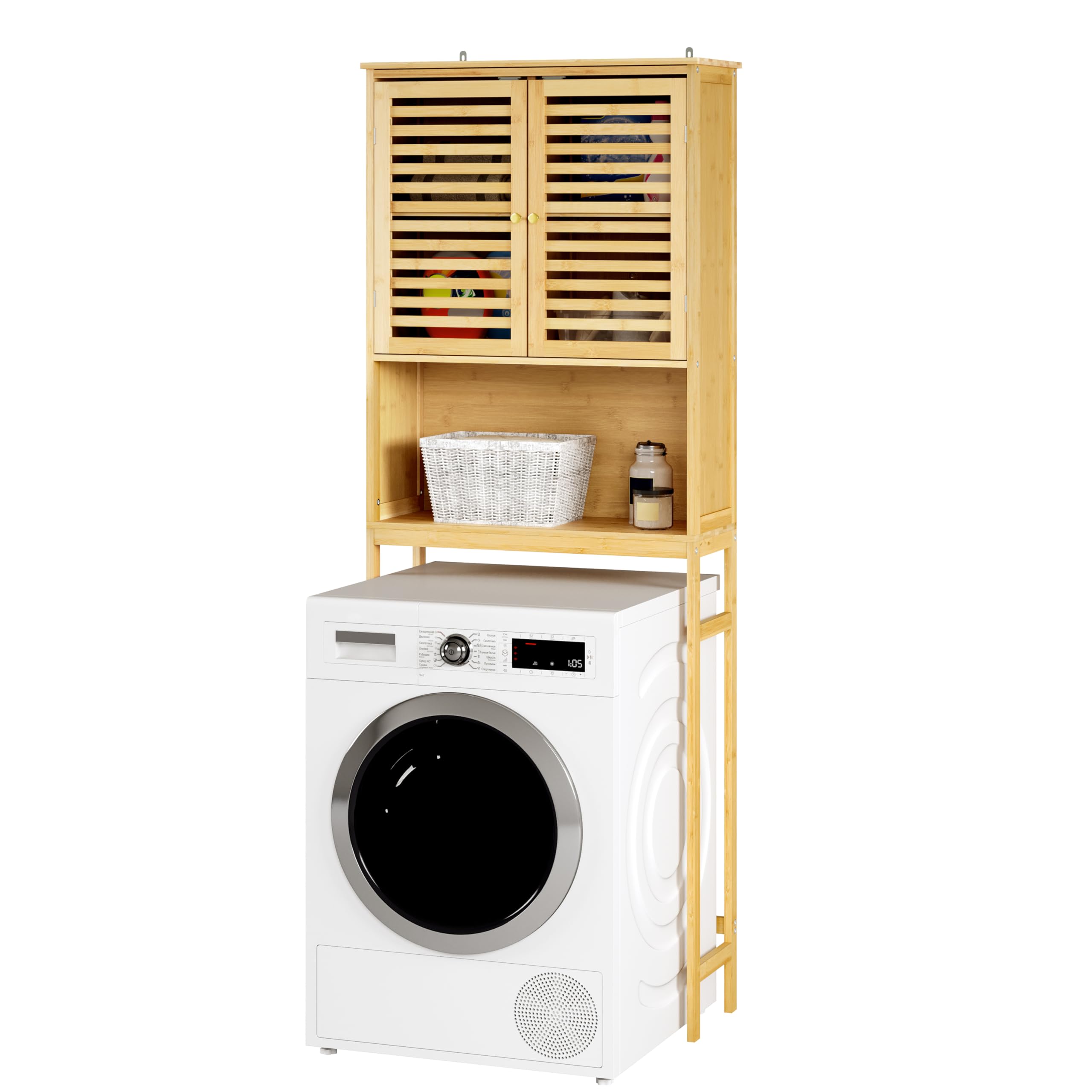 eugad-waschmaschinenschrank-bambus-66x175x25-cm-2-t-ren image 1