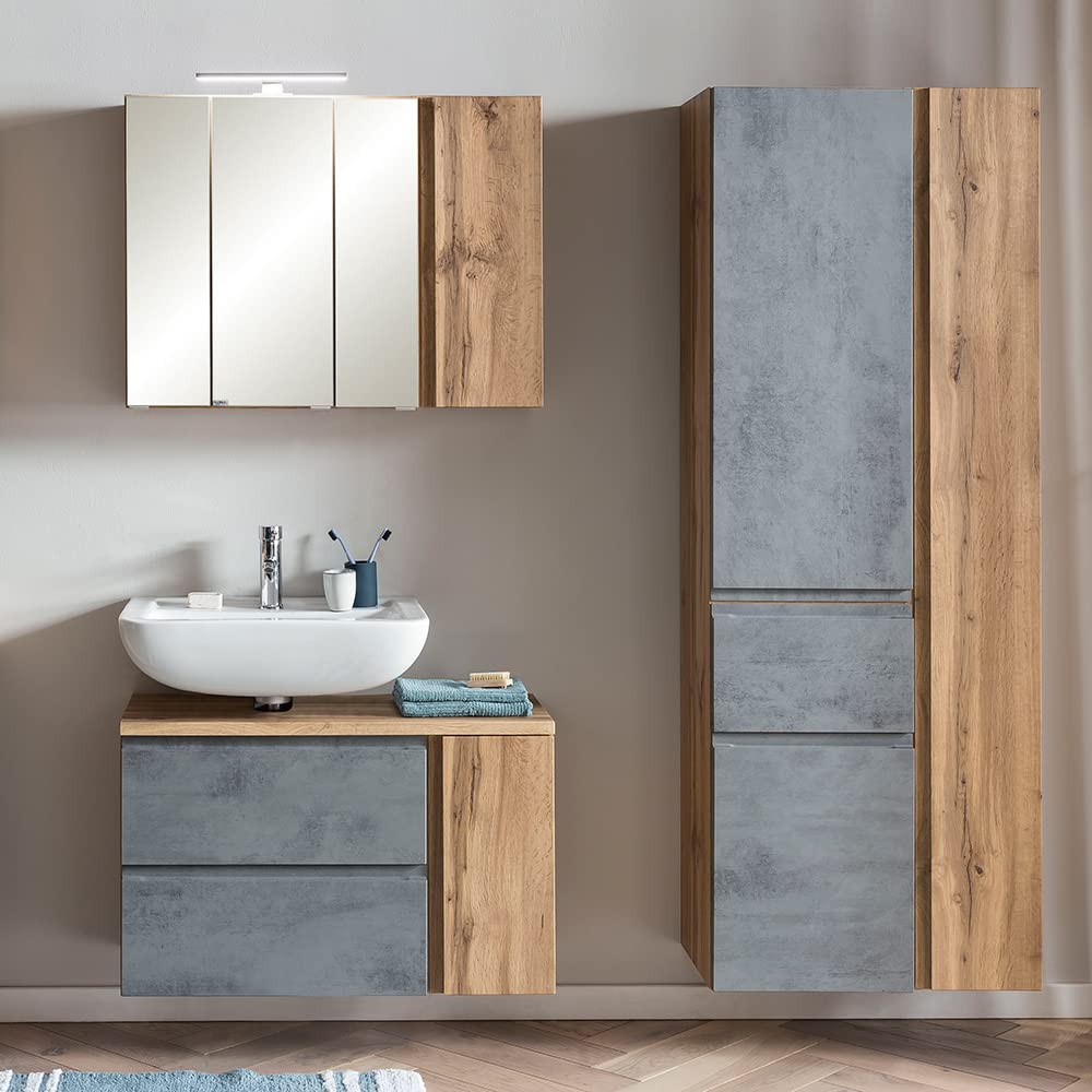 lomadox-badezimmer-waschplatz-set-hochschrank-wotan-eiche-beton image 1