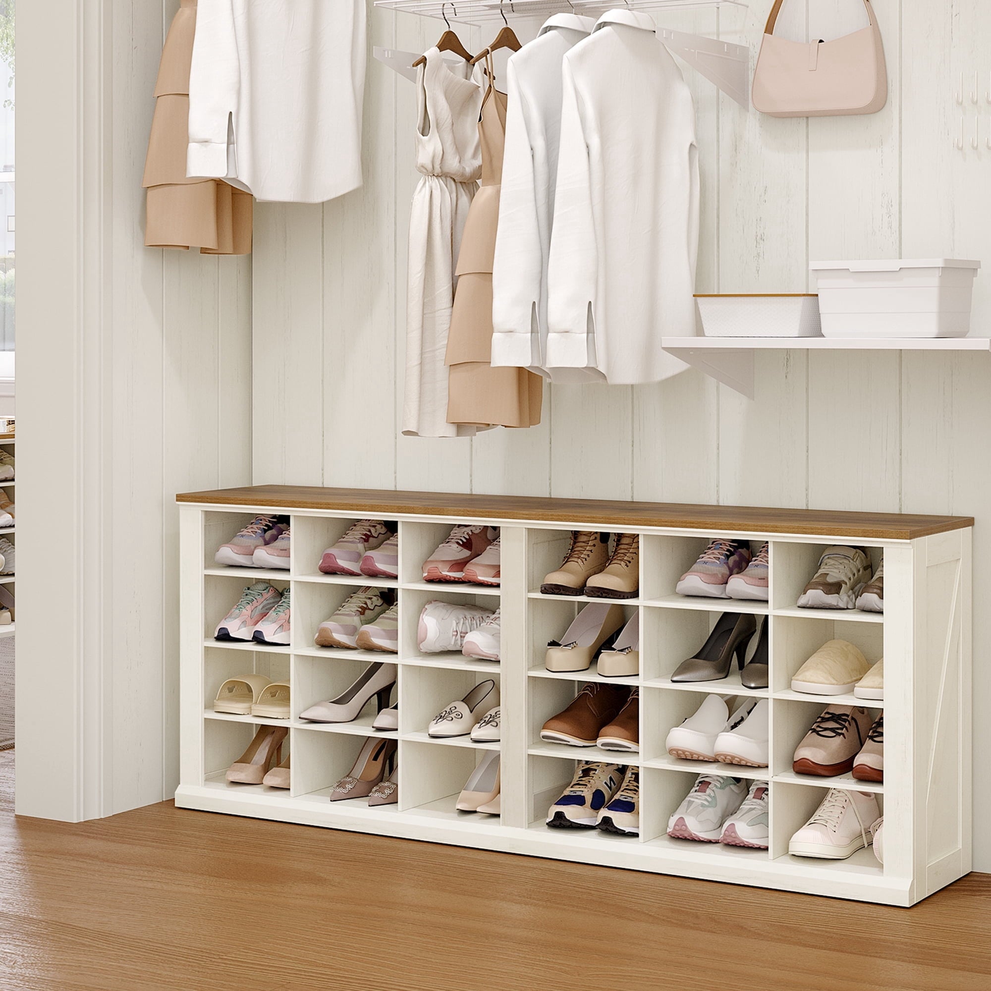 hzuaneri-living-room-schuhbank-antik-wei-24-f-cher-150-cm-breit image 1