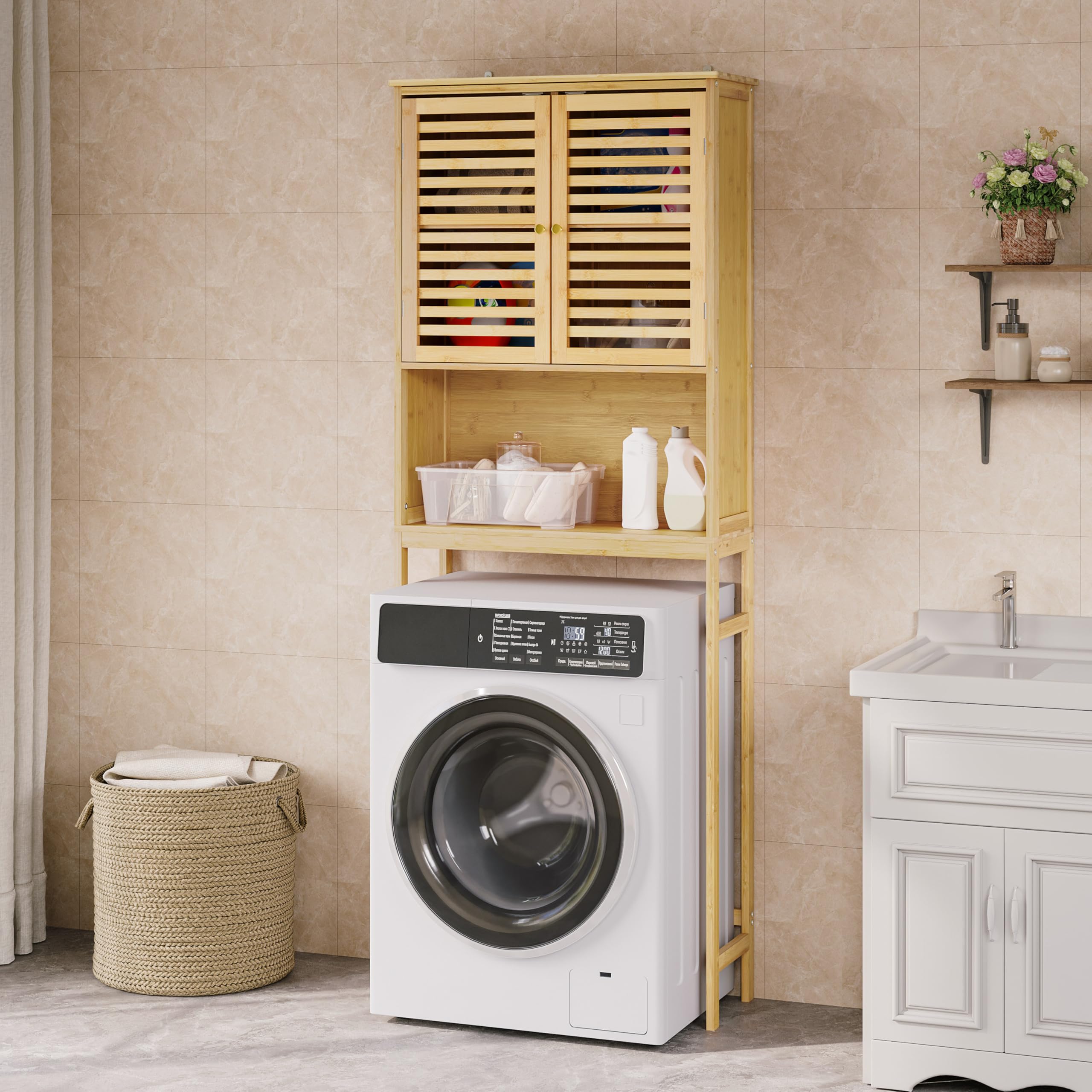 eugad-waschmaschinenschrank-bambus-66x175x25-cm-2-t-ren image 4