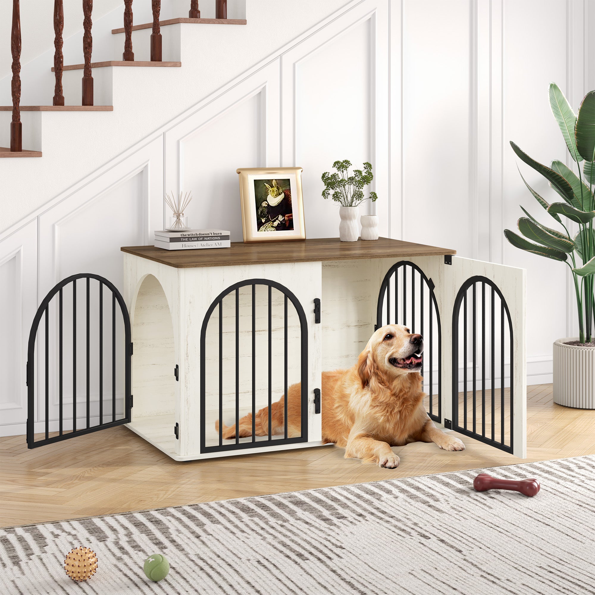 hzuaneri-pet-dfc84114b-hundebox-m-bel-wei-braun-100-cm-3-t-ren image 1