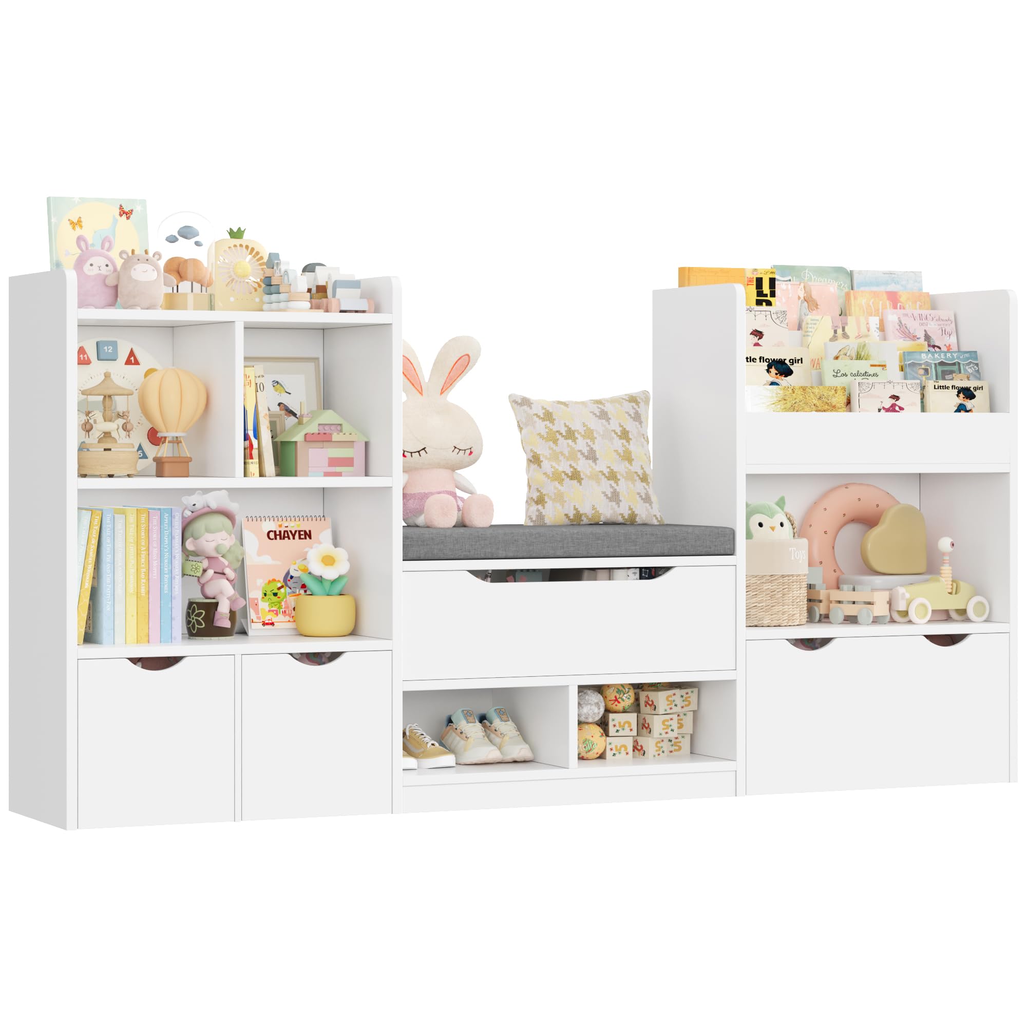 forehill-kinderregal-wei-mit-sitzbank-183-5-cm-8-in-1 image 1