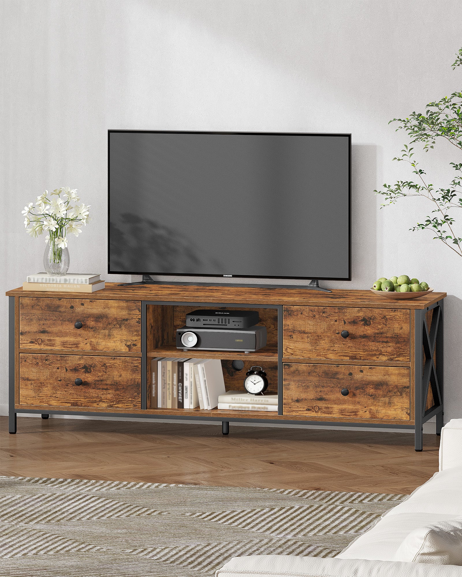 hzuaneri-tv16801b-tv-schrank-vintage-braun-147-cm-4-schubladen image 3
