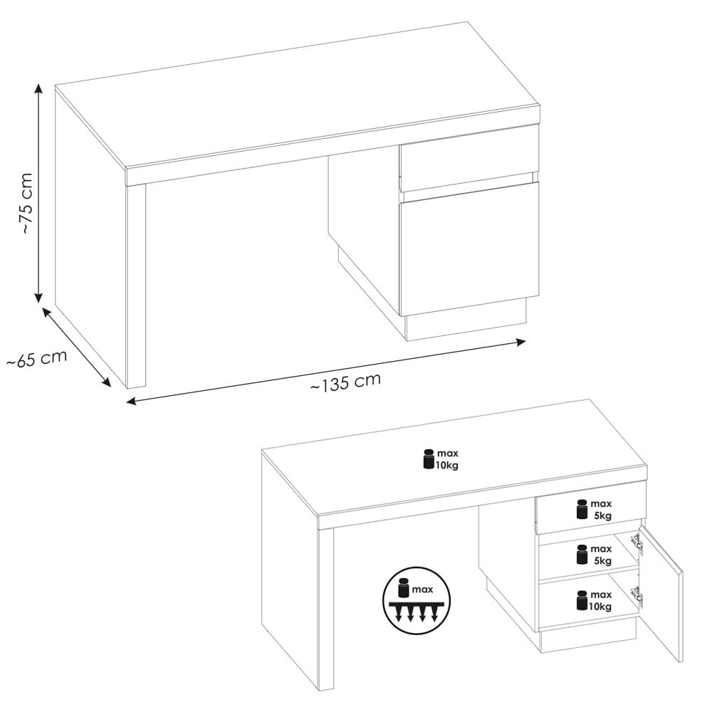 lomadox-b-ro-schreibtisch-135-cm-wei-hochglanz-softclose image 5