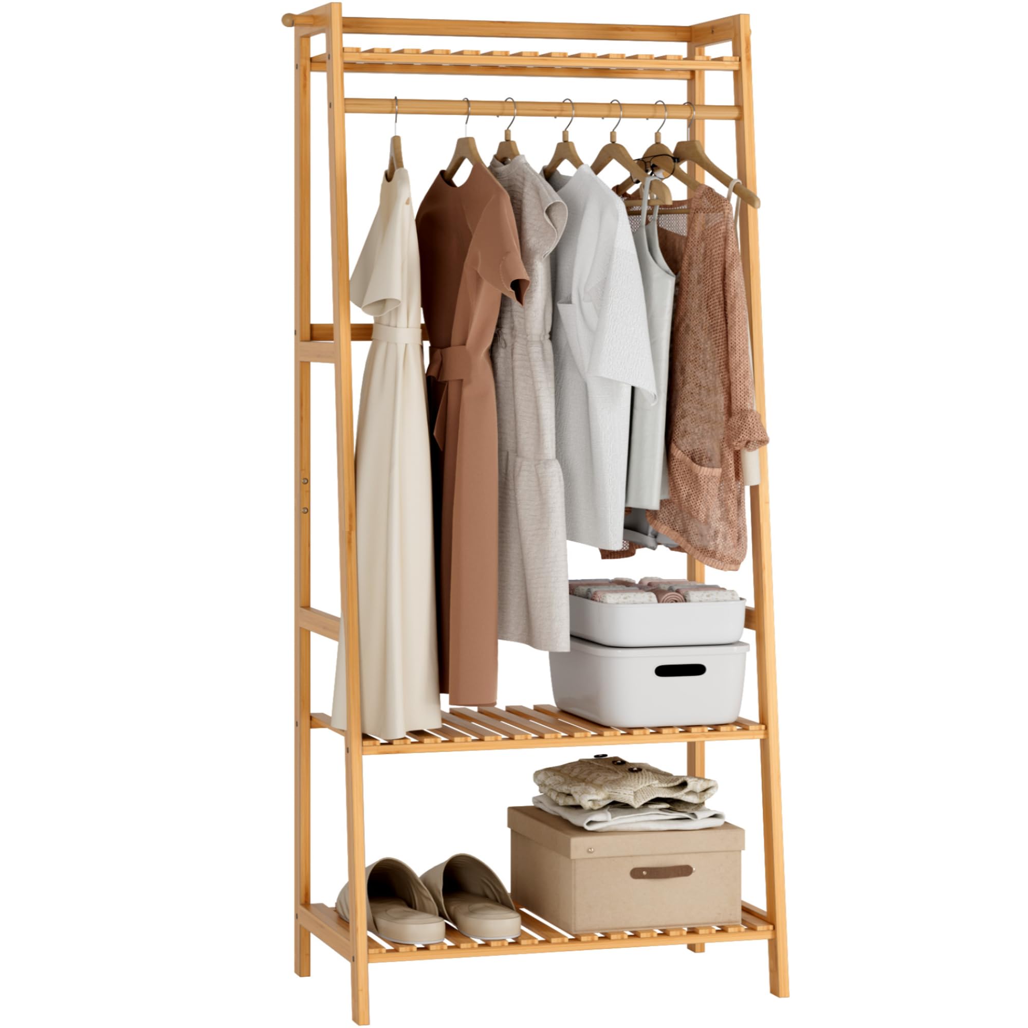 forehill-clothes-rack-kleiderst-nder-bambus-164x70x42-mit-ablagen image 1