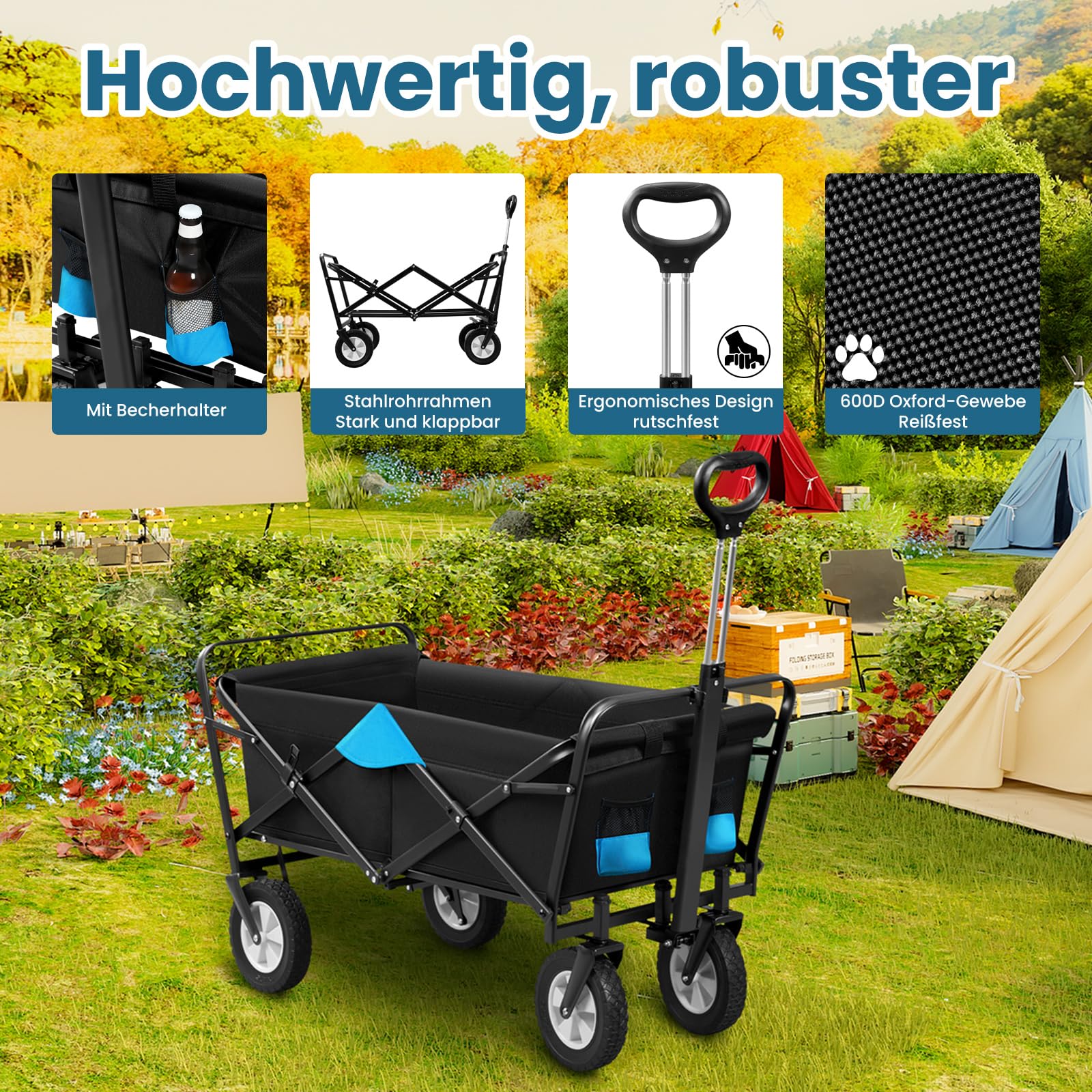 eugad-bollerwagen-faltbar-anthrazit-t-rkis-200-kg-polyester image 2