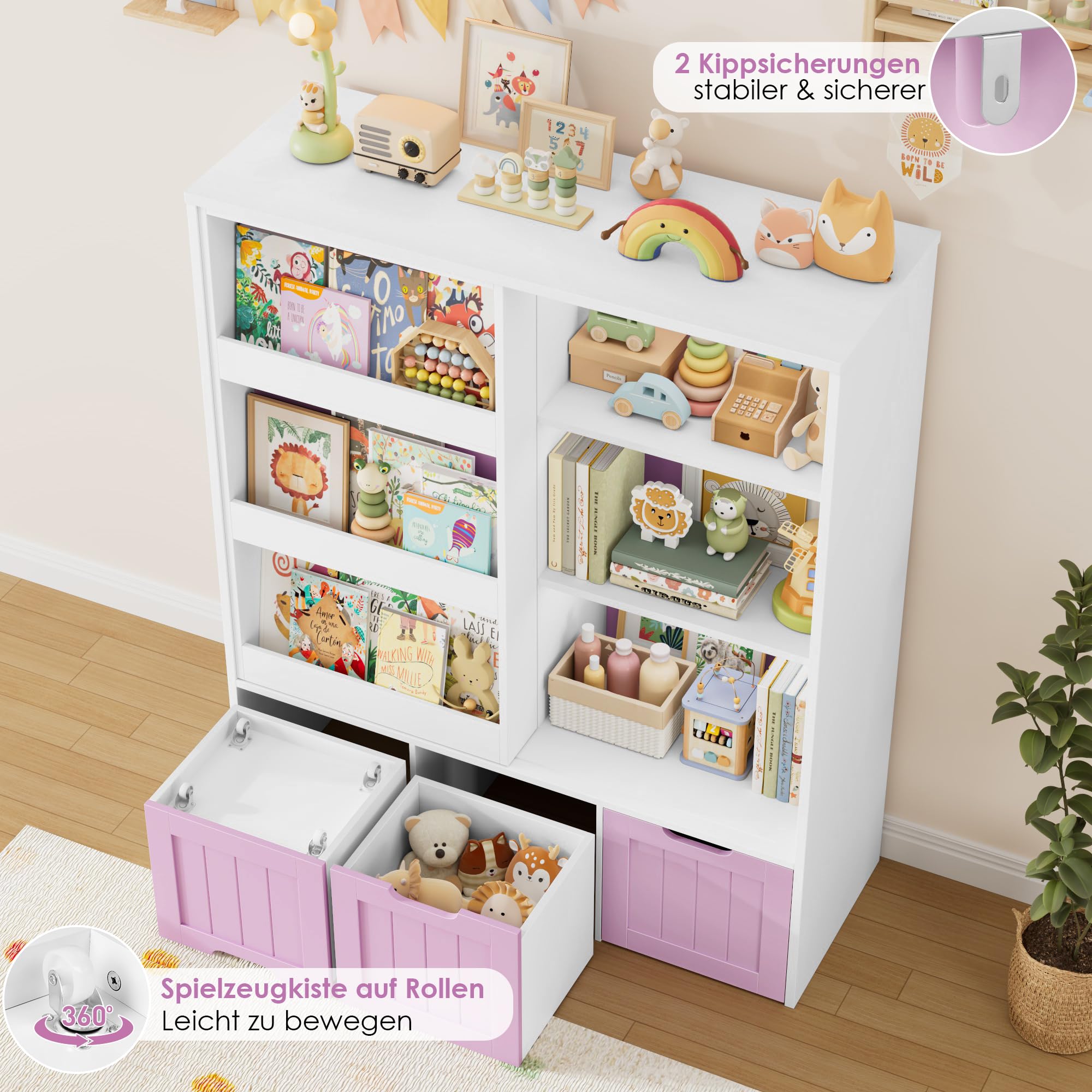 forehill-kinderregal-120cm-b-cherregal-rosa-lila-wei-rollkisten image 7