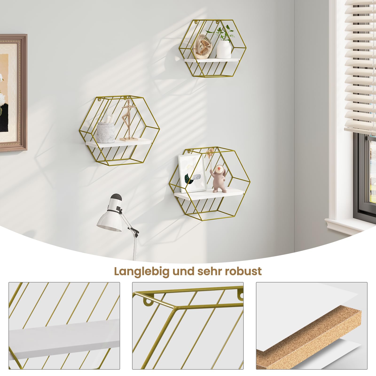 eugad-wandregal-3er-set-hexagon-wei-gold-schweberegal image 4