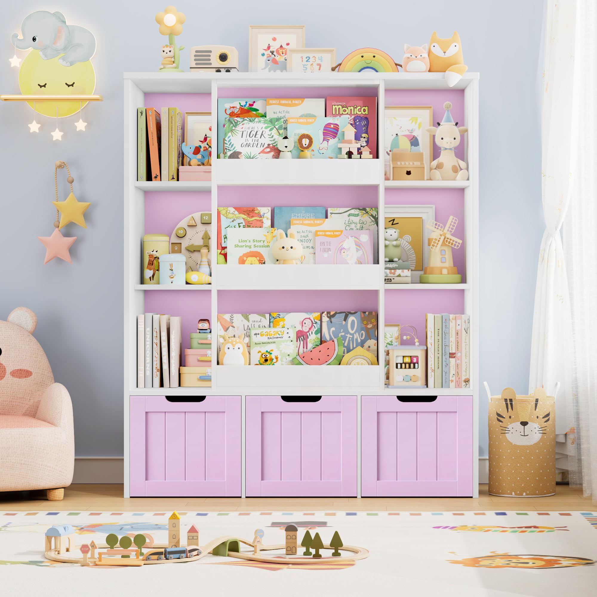 forehill-kinderregal-120cm-b-cherregal-rosa-lila-wei-rollkisten image 2