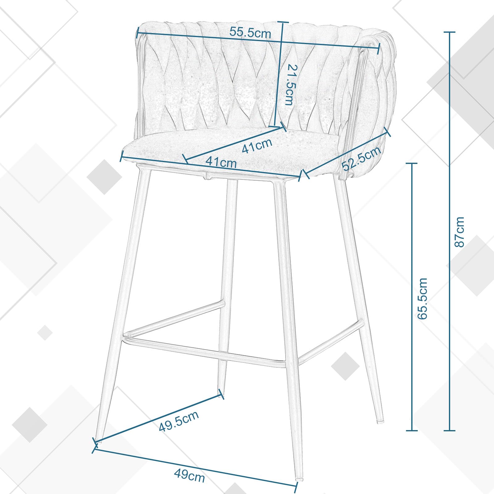 eugad-1081by-4-barhocker-4er-set-samt-schwarz-150-kg image 3