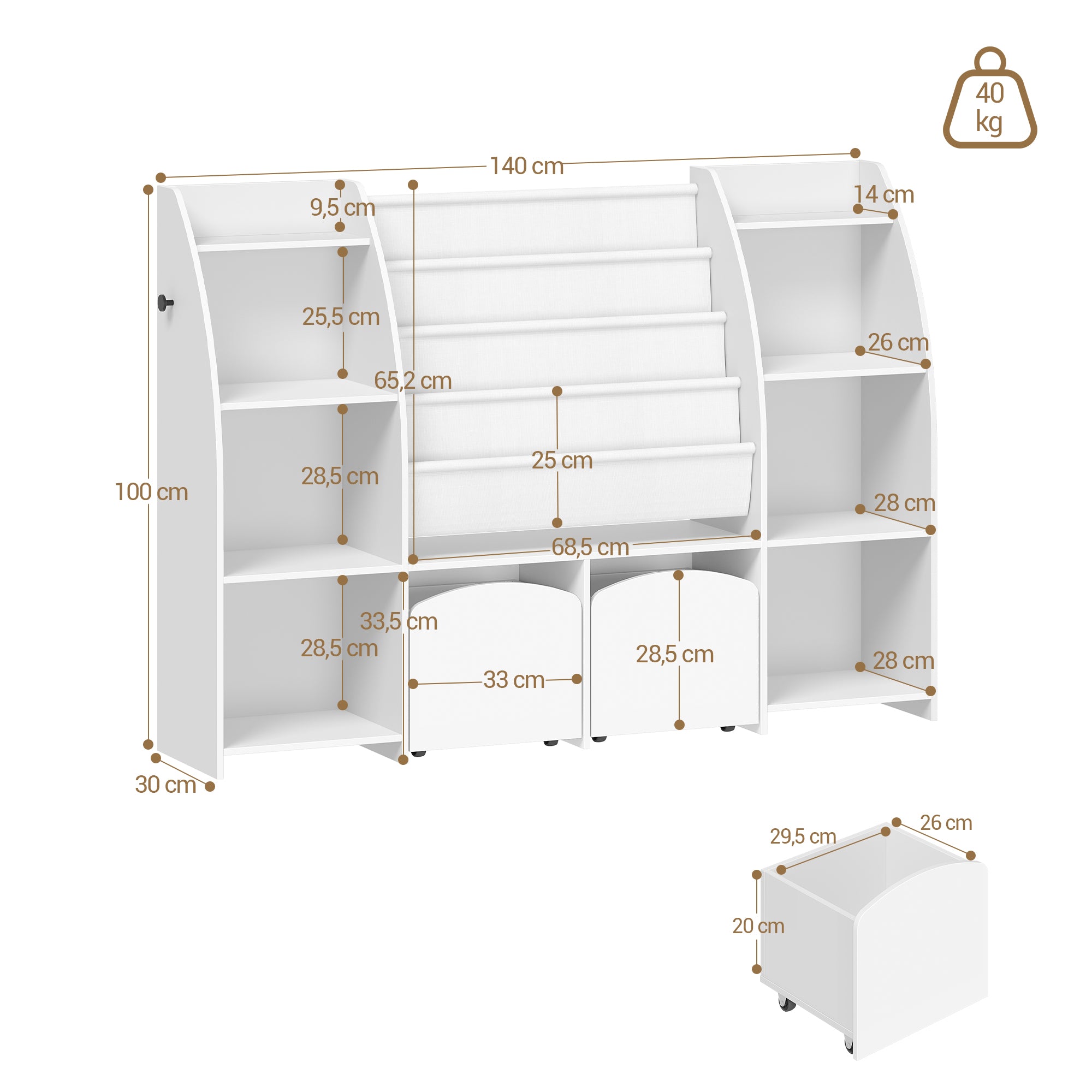 hzuaneri-kb13003w-kinderregal-wei-b-cherregal-140cm-mit-boxen image 3
