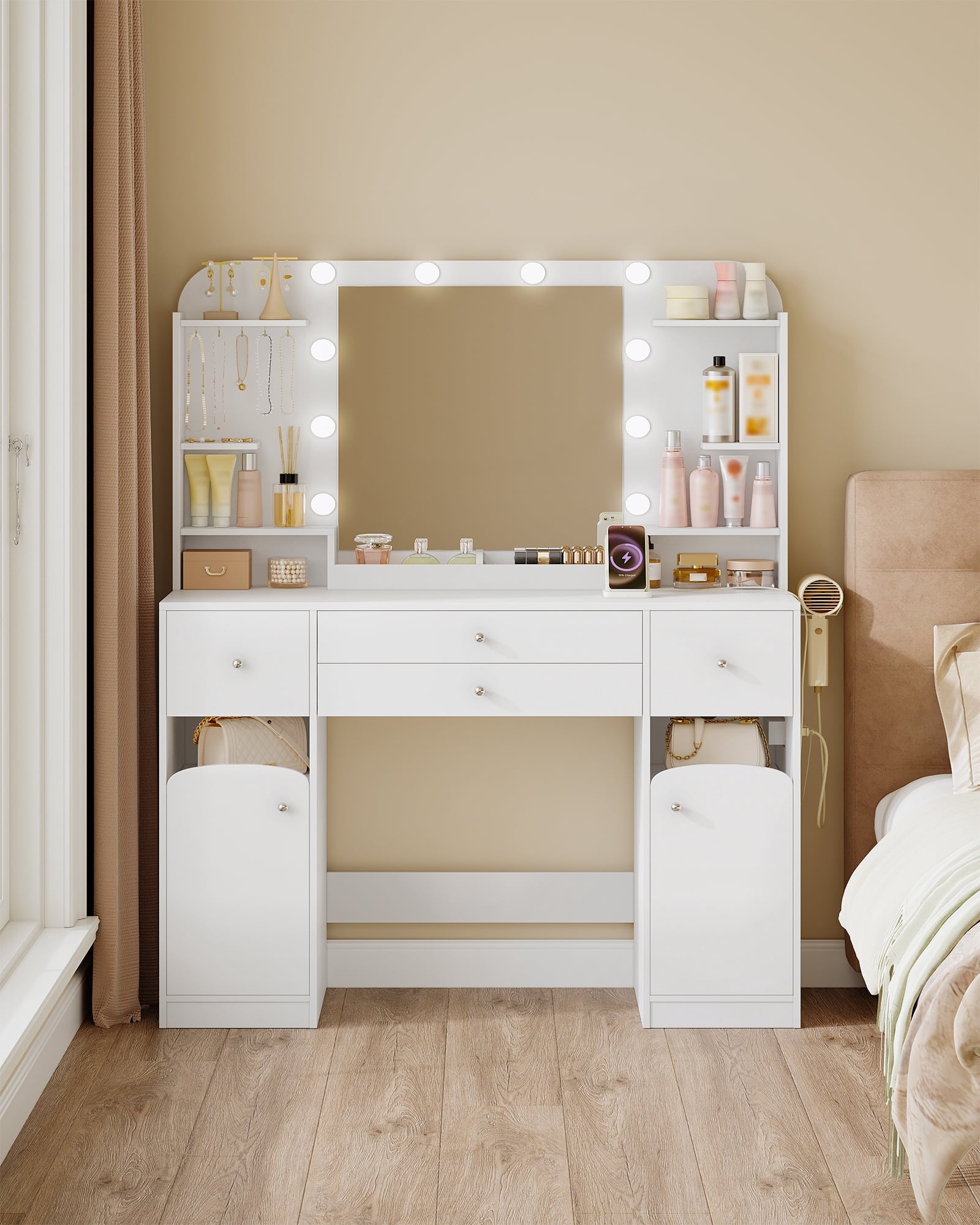 hzuaneri-bedroom-schminktisch-wei-mit-led-spiegel-4-schubladen image 5