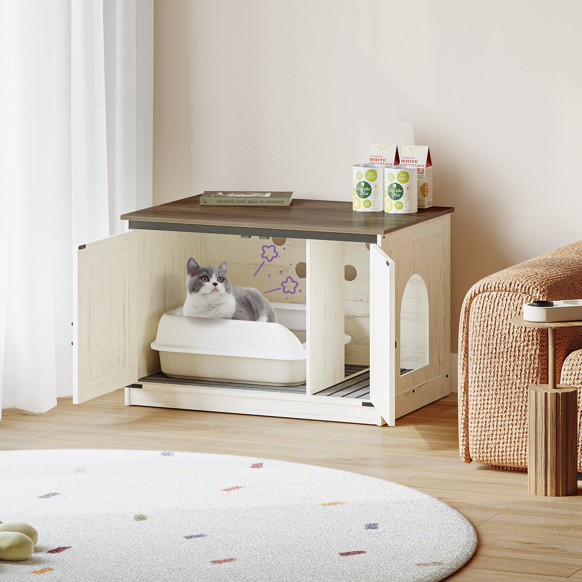 hzuaneri-pet-katzenklo-schrank-cb86614x-braun-wei image 7