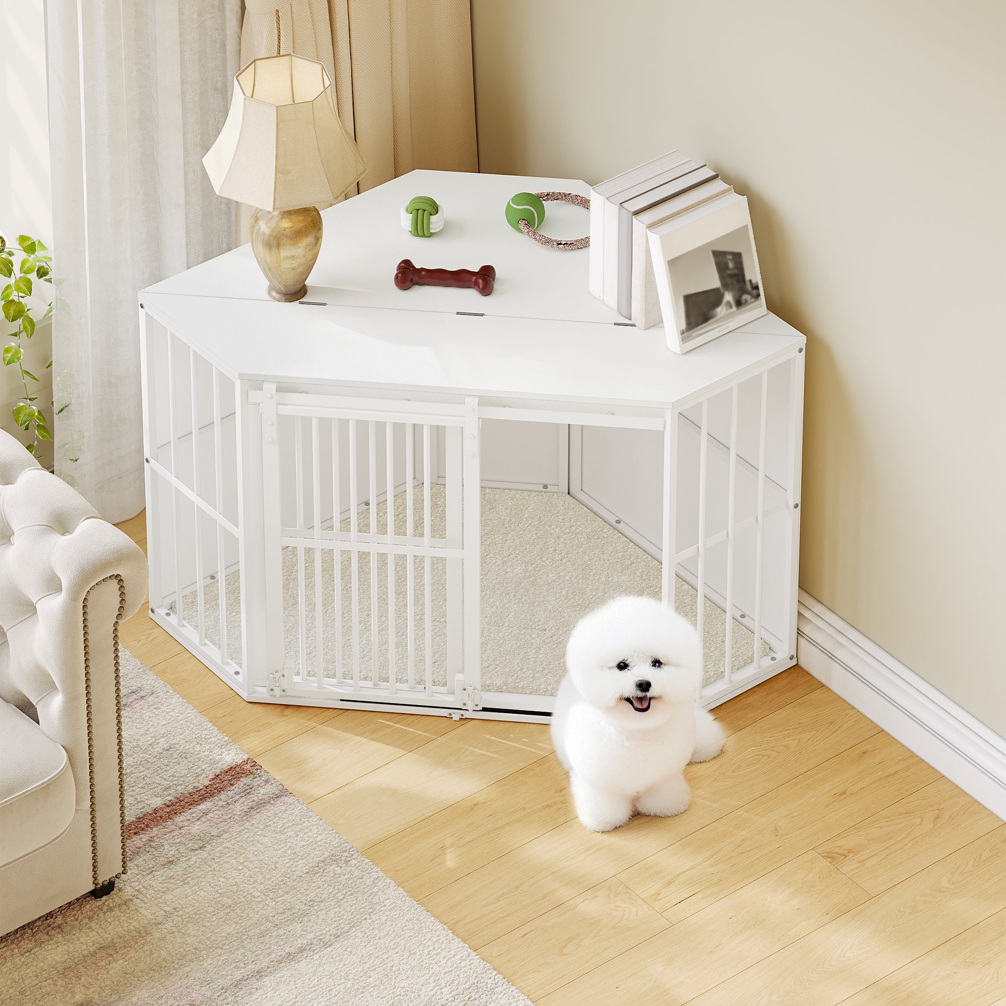 hzuaneri-pet-dfc85903w-eck-hundebox-wei-107-cm-mit-kissen image 3