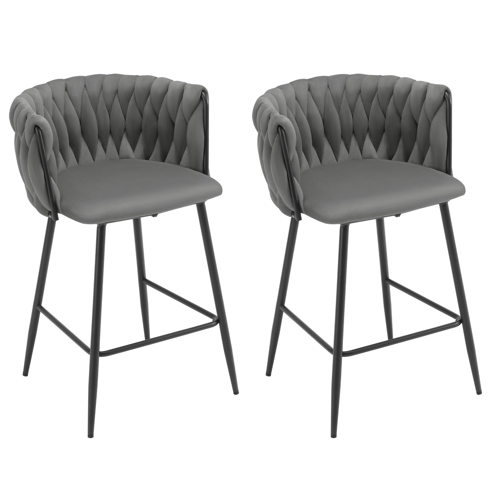 eugad-1082by-2-barhocker-2er-set-samt-dunkelgrau-web-lehne image 1