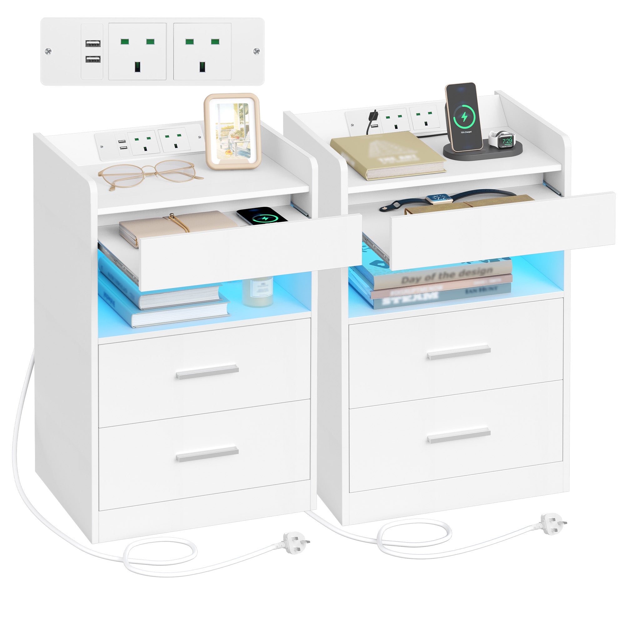 hzuaneri-bedroom-nachttisch-ns33603x-wei-2er-set-led-usb image 1