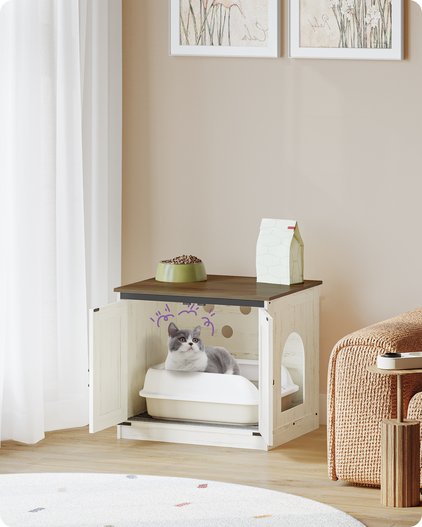 hzuaneri-pet-cb84514x-katzenklo-schrank-rustic-brown-wei-60cm image 3