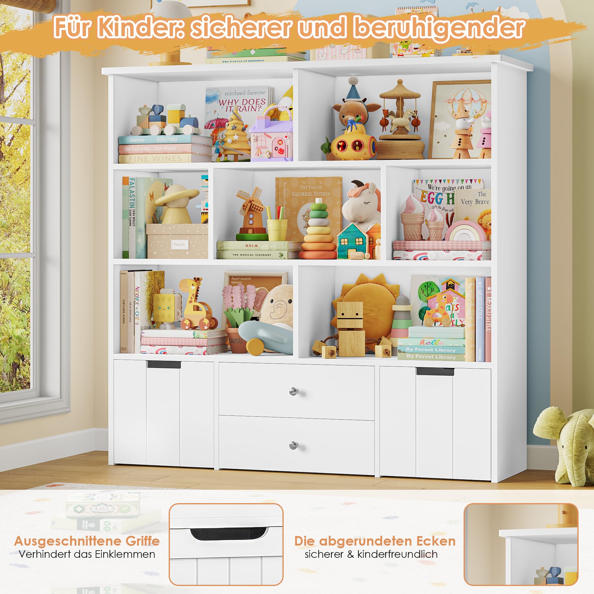 forehill-kinderregal-wei-mit-schubladen-125x33x120cm-holz image 6