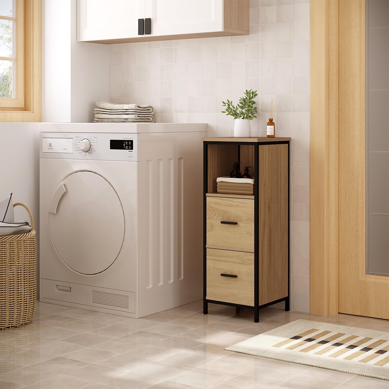 eugad-badezimmerschrank-schwarz-eiche-30x80x30-cm-2-schubladen image 2