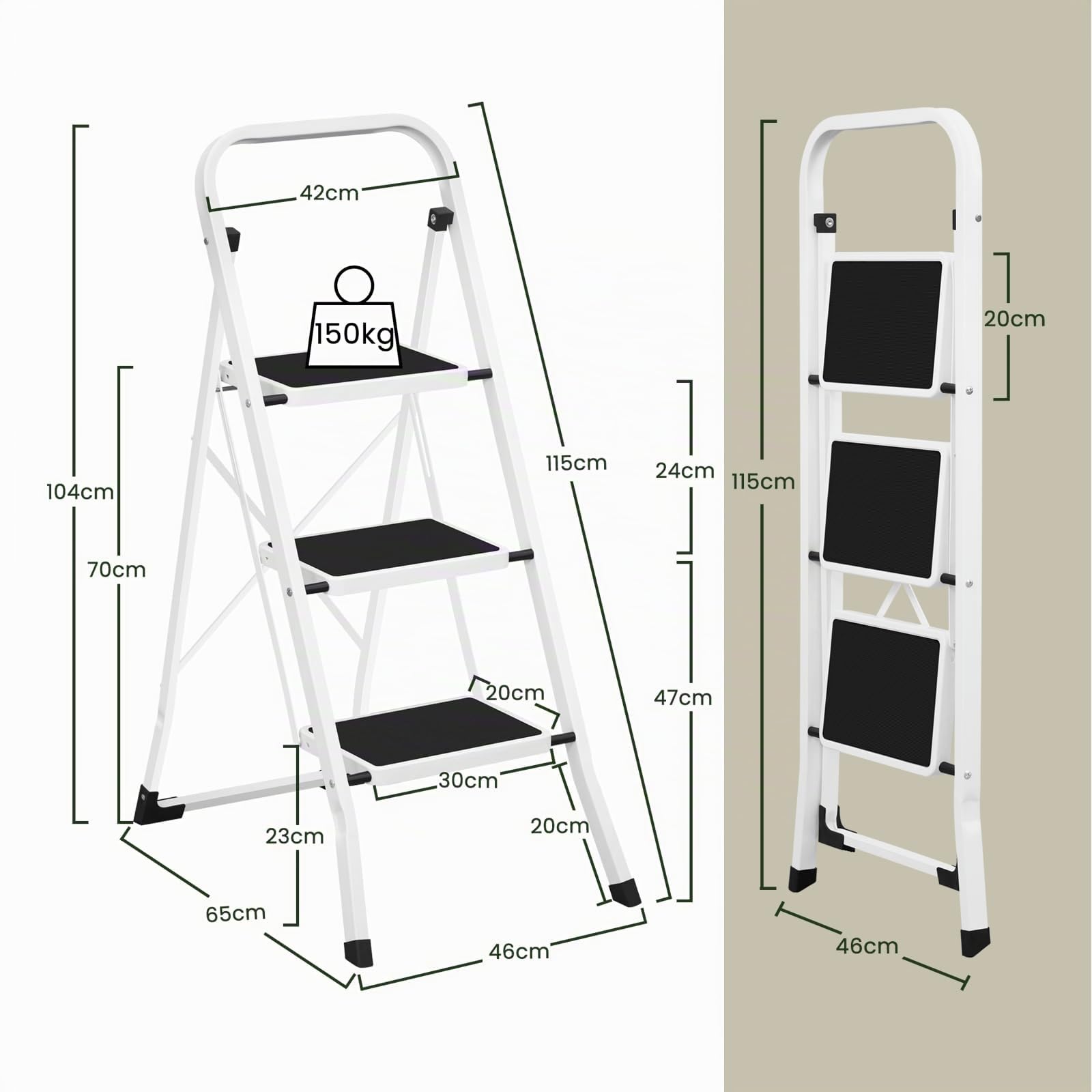 eugad-trittleiter-3-stufen-klappbar-stahl-schwarz-wei-150kg image 3