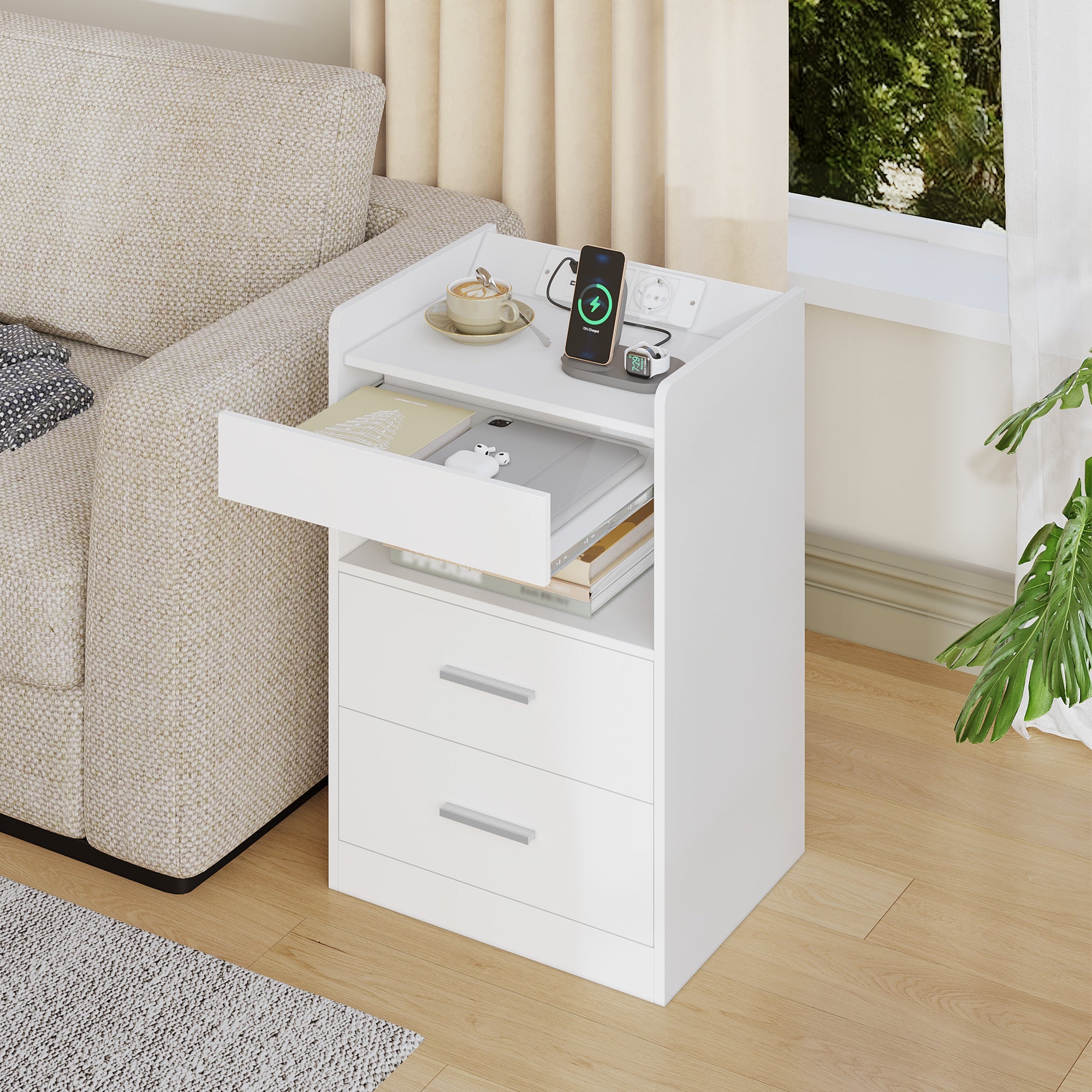 hzuaneri-bedroom-nachttisch-wei-led-usb-2-schubladen-35x40x64-cm image 7