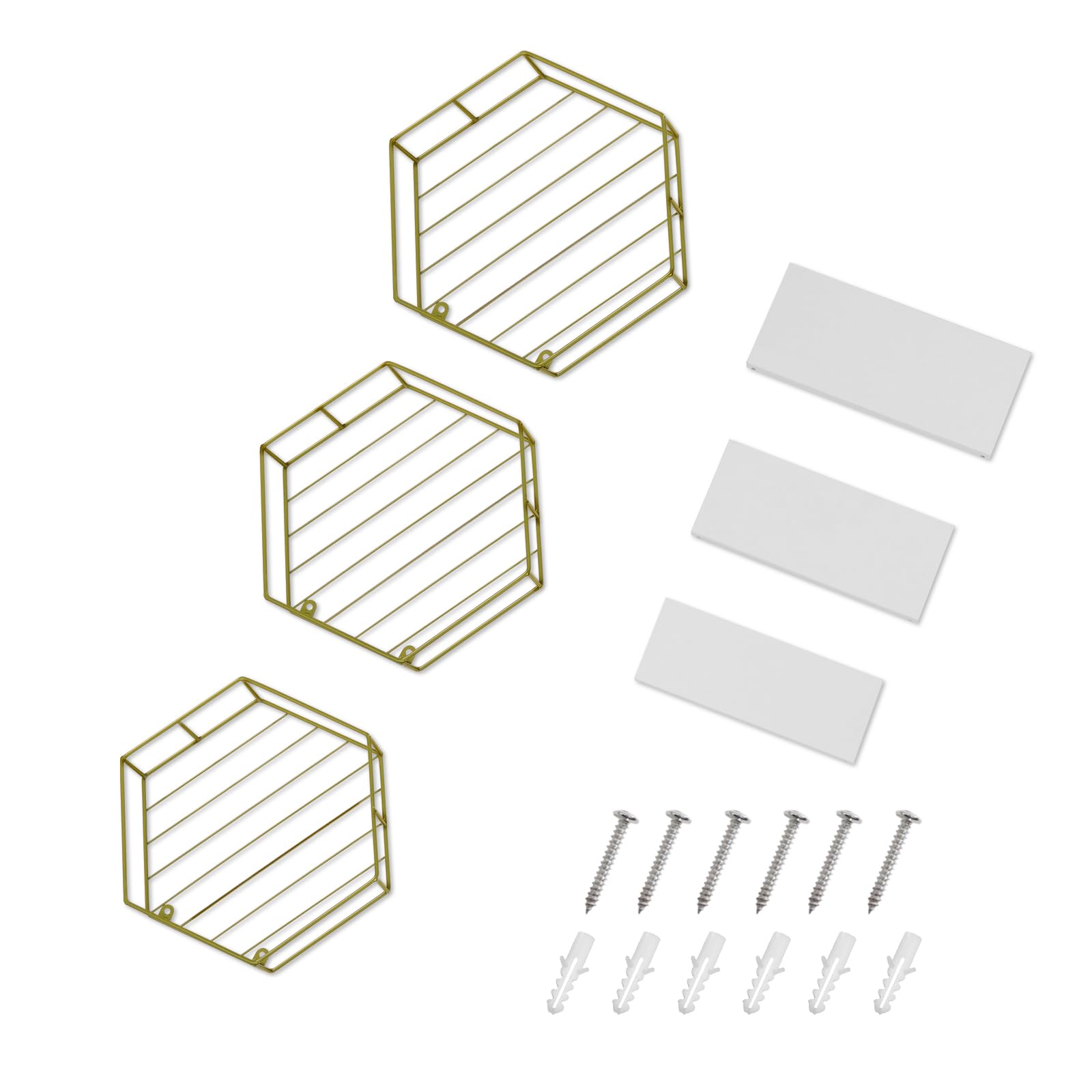 eugad-wandregal-3er-set-hexagon-wei-gold-schweberegal image 8