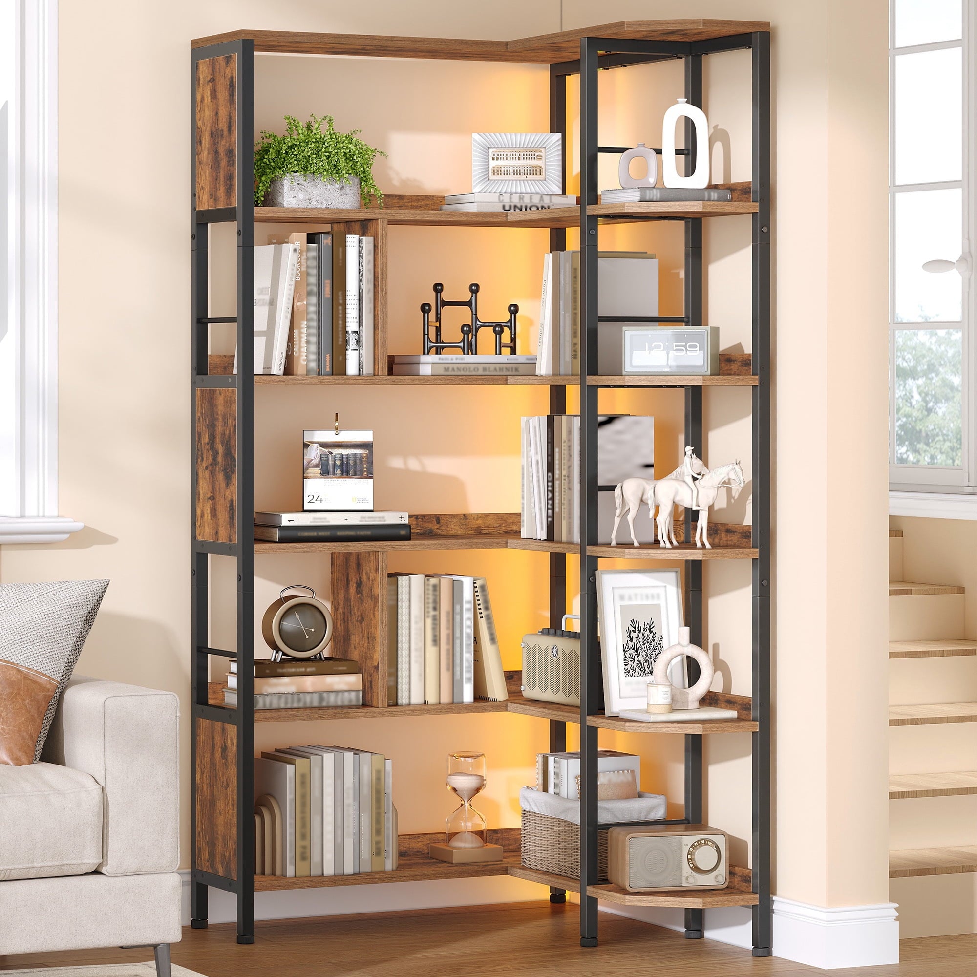 hzuaneri-living-room-eckregal-mit-led-5-ebenen-braun image 8