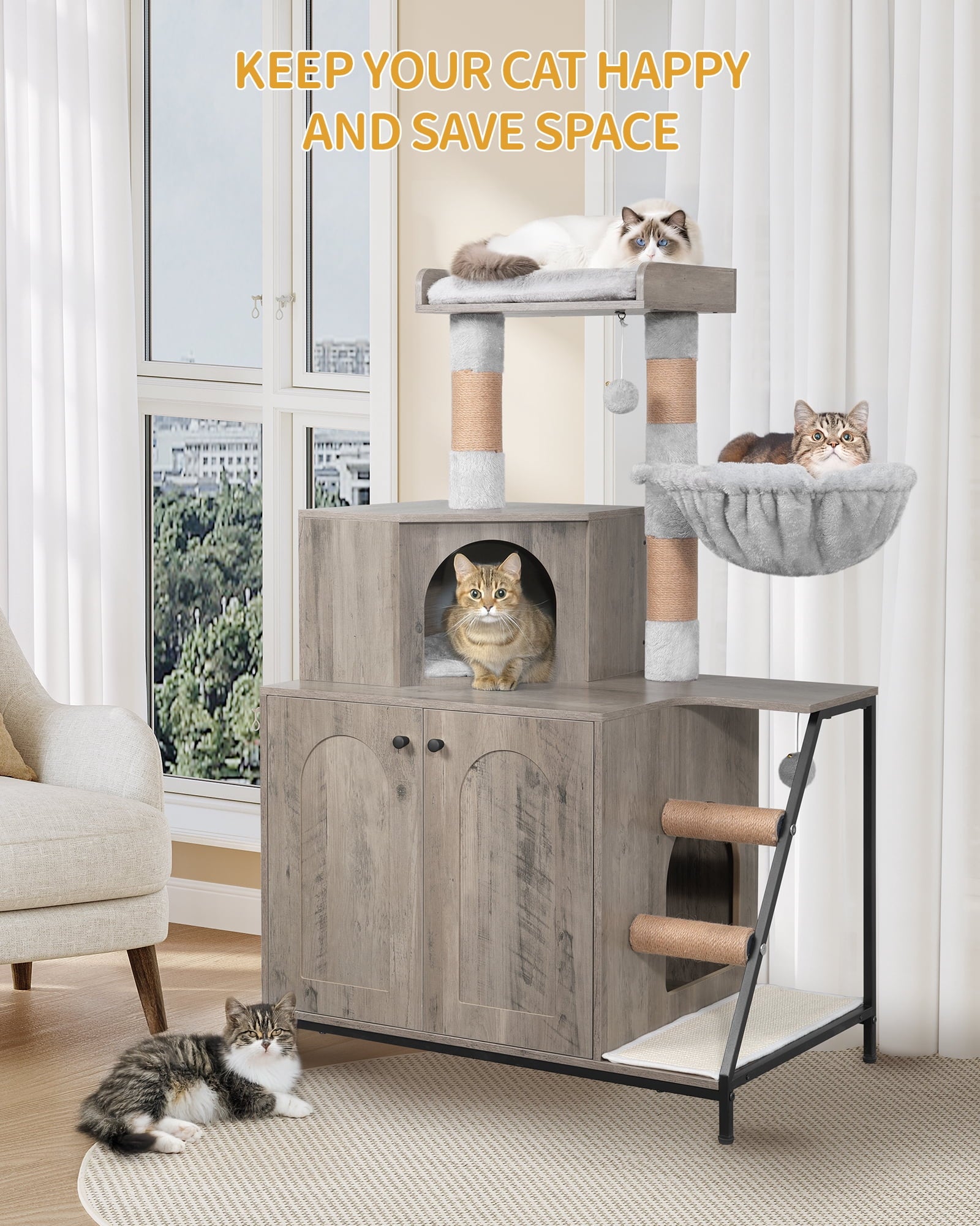 hzuaneri-pet-katzenklo-schrank-greige-4-in-1-kratzbaum image 6