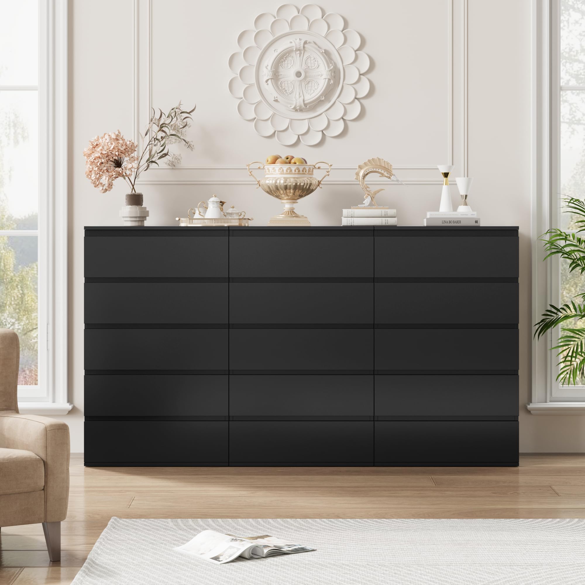 forehill-kommode-schwarz-5-schubladen-60x40x100cm-grifflos image 6