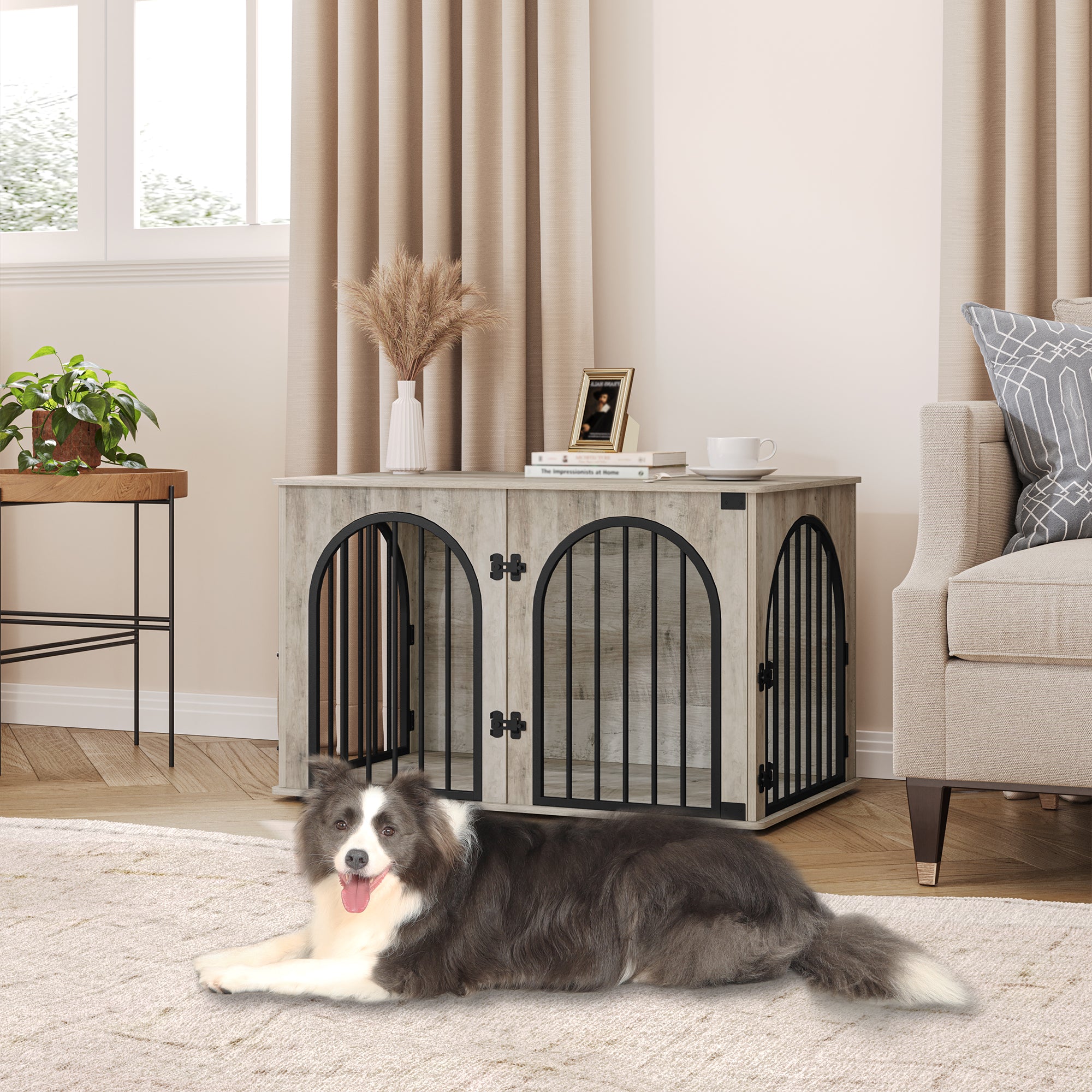 hzuaneri-pet-dfc84105b-hundebox-light-ivory-100cm-mit-3-t-ren image 1