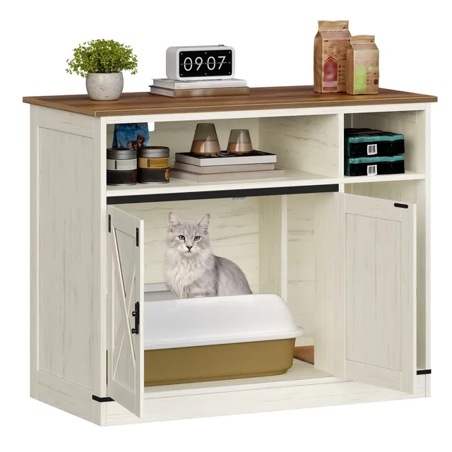 hzuaneri-pet-cb886-katzenschrank-katzenklo-rustic-brown-wei-kratzmatte image 1
