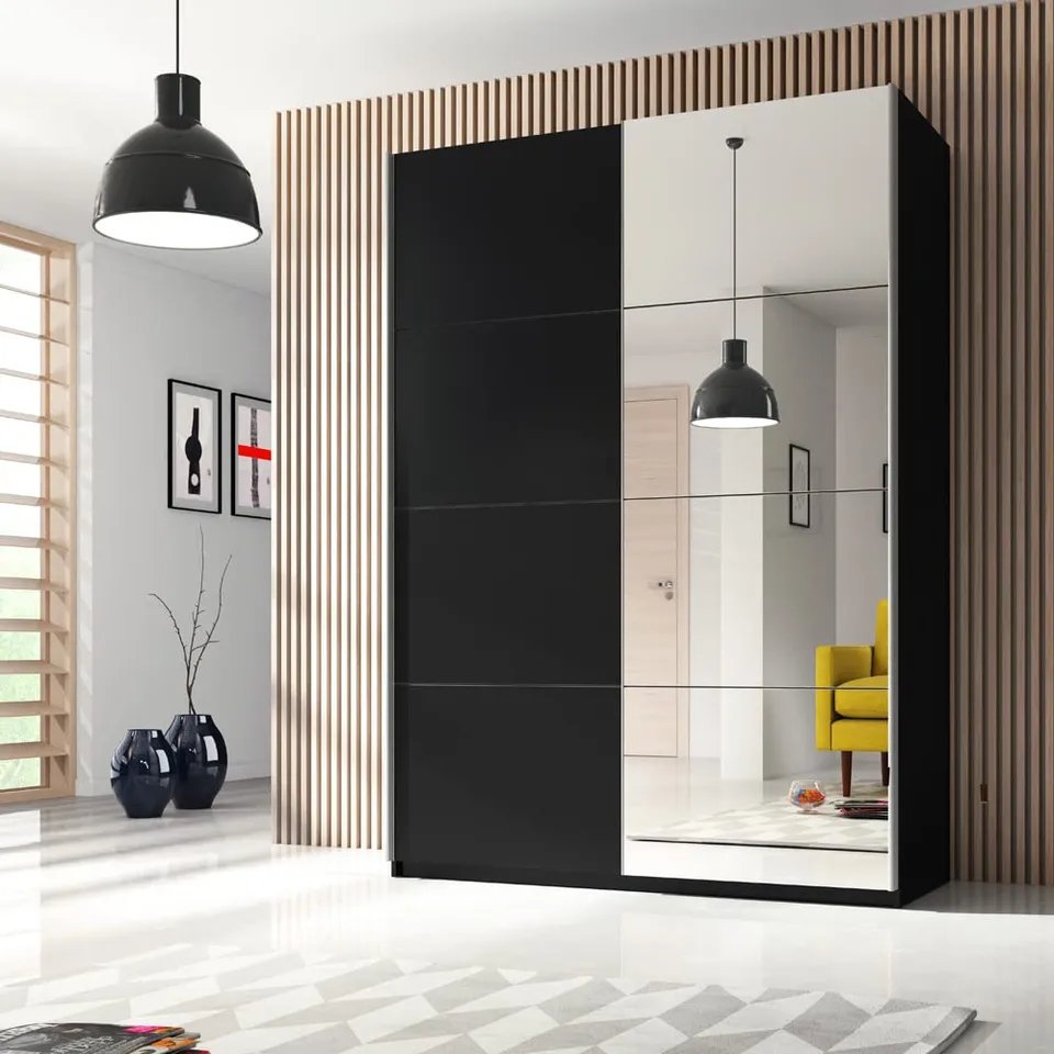 lomadox-schlafen-kleiderschrank-120-cm-schwarz-spiegel image 1