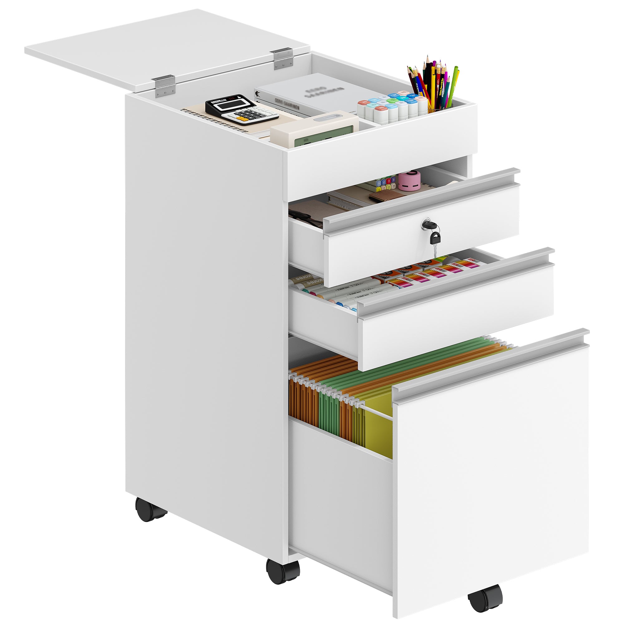 hzuaneri-fc41003x-rollcontainer-wei-abschlie-bar-a4-3-schubladen image 2