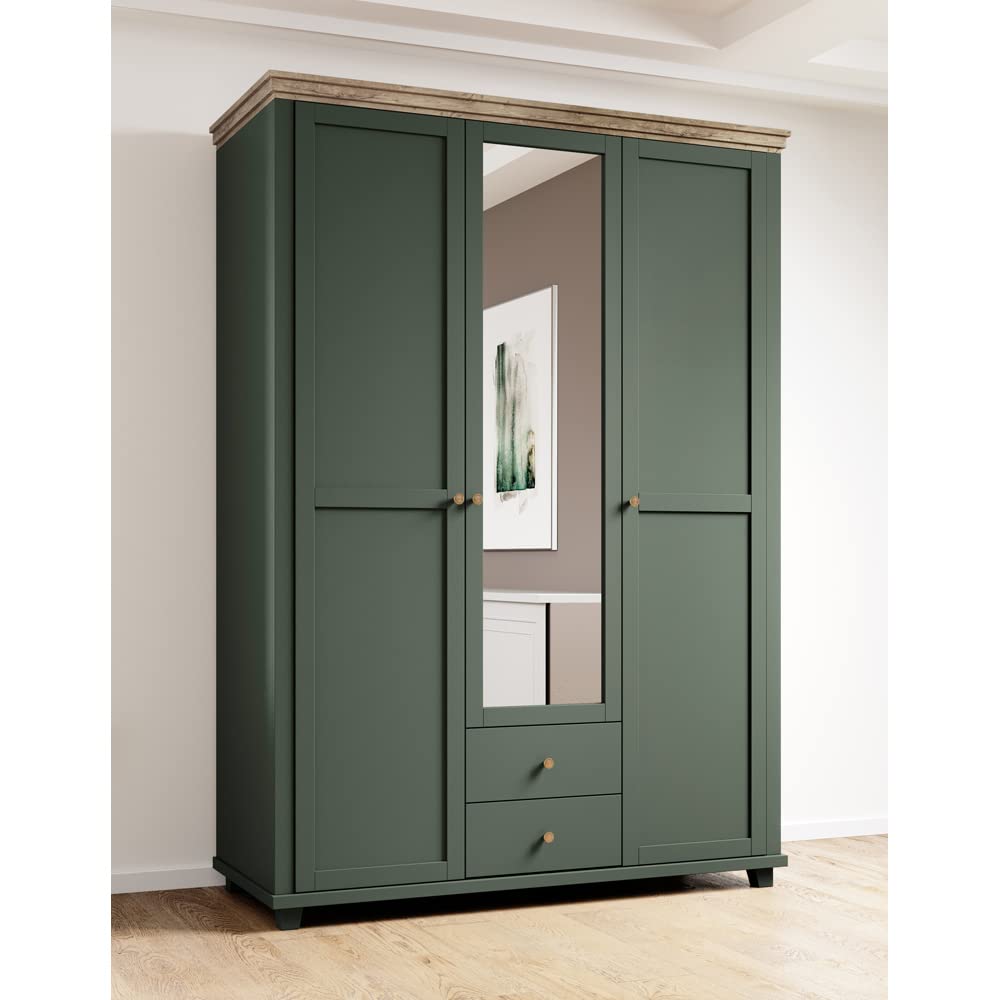 lomadox-schlafen-kleiderschrank-3-t-rig-gr-n-eiche-spiegel image 1
