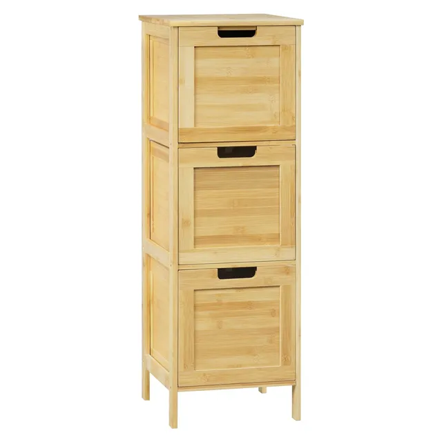 eugad-badschrank-bambus-badezimmerschrank-30x90x30-3-laden image 1
