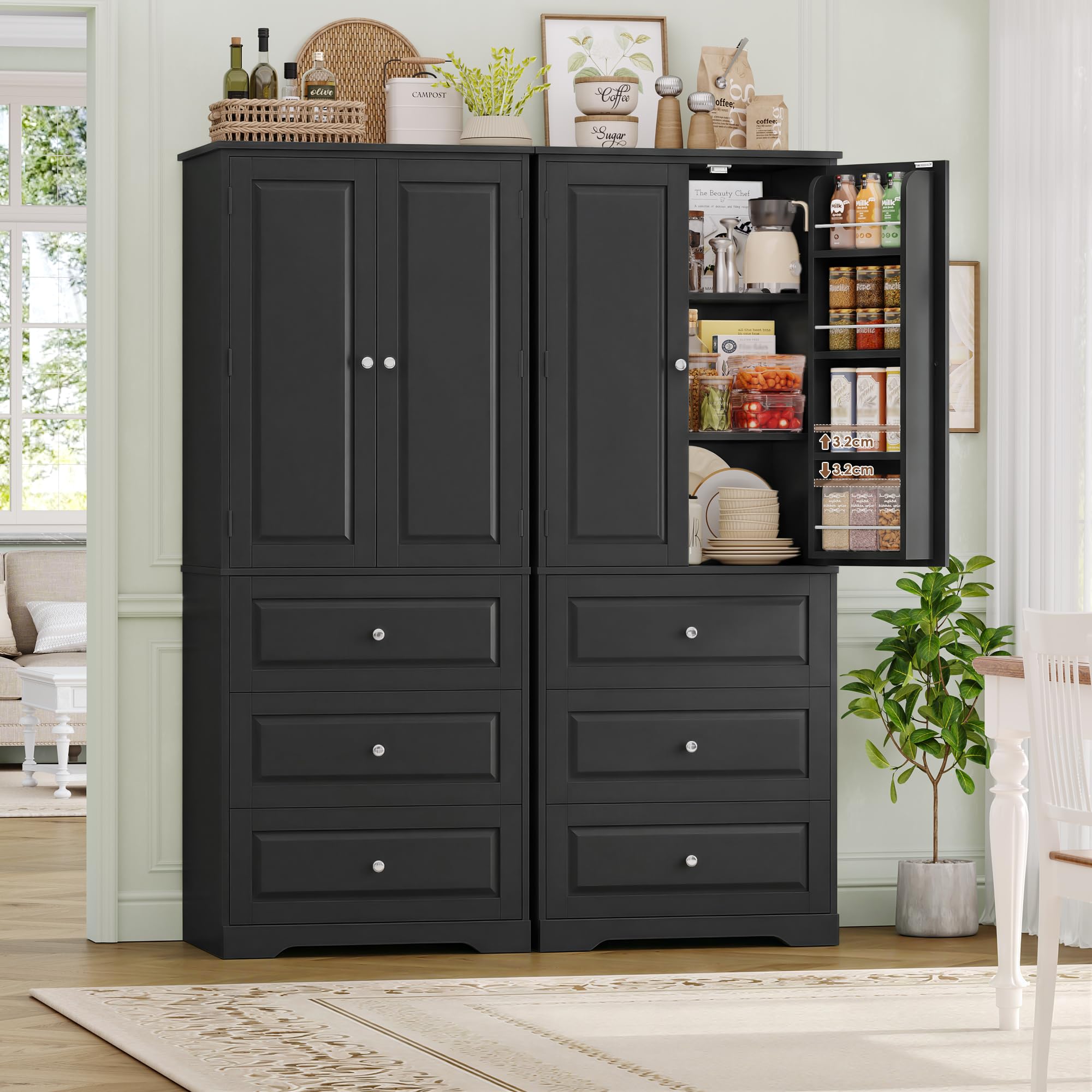 forehill-vorratsschrank-k-chenschrank-schwarz-3-schubladen-8-f-cher image 2