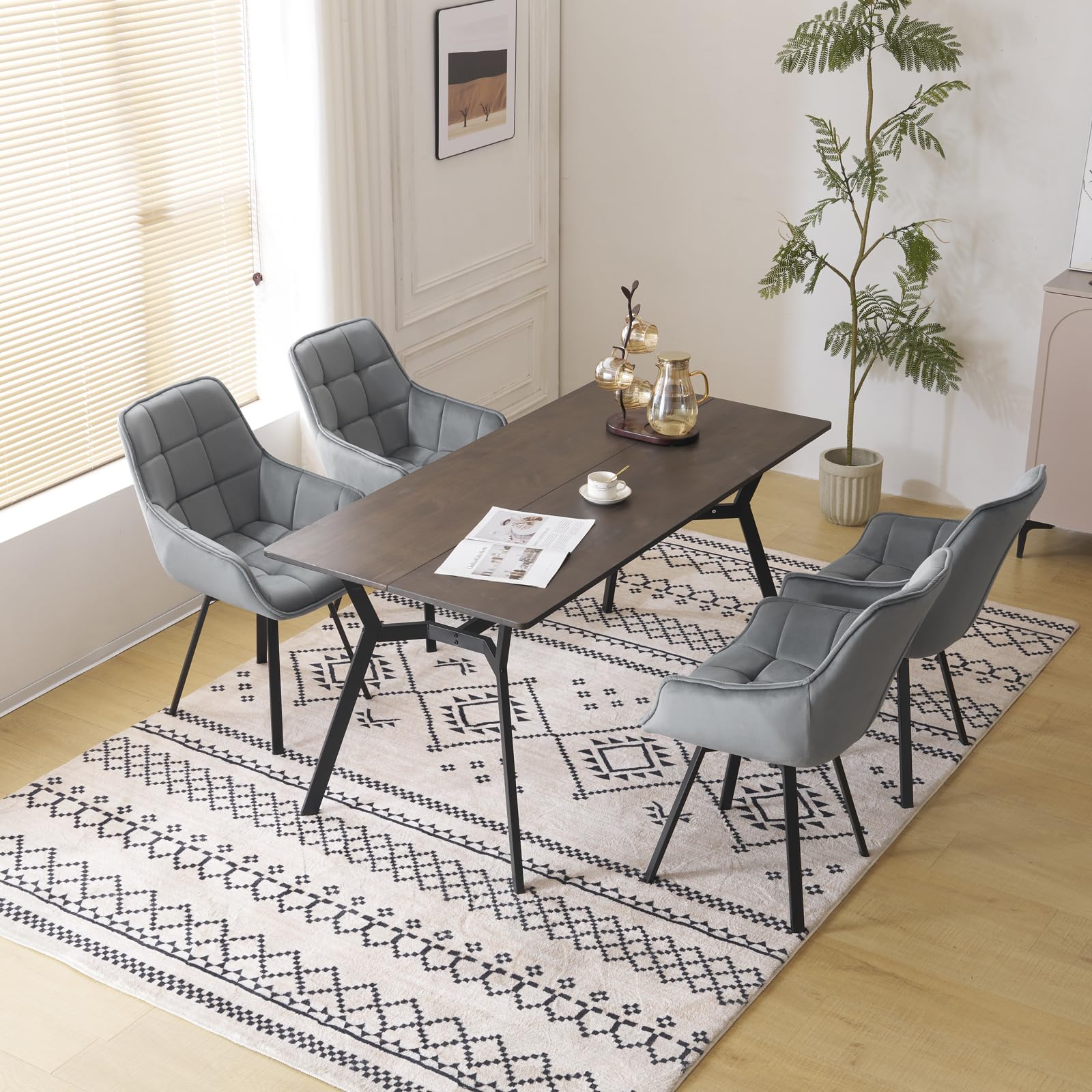 eugad-esszimmerst-hle-6er-set-dunkelgrau-drehbar-samt image 8
