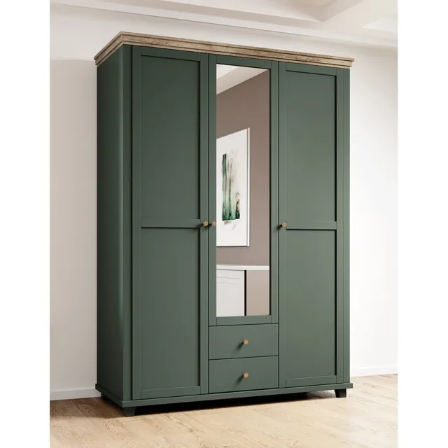 lomadox-schlafen-kleiderschrank-3-t-rig-gr-n-eiche-spiegel image 1
