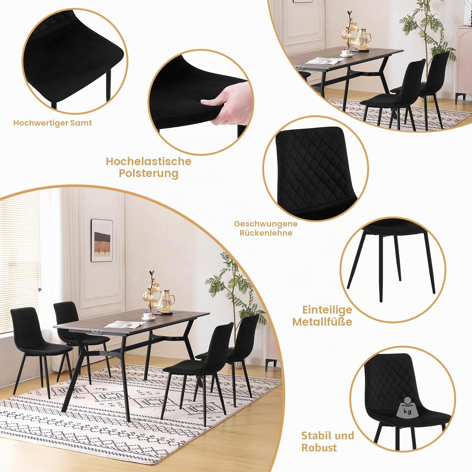 eugad-hocker-esszimmerst-hle-4er-set-samt-schwarz-150-kg image 7