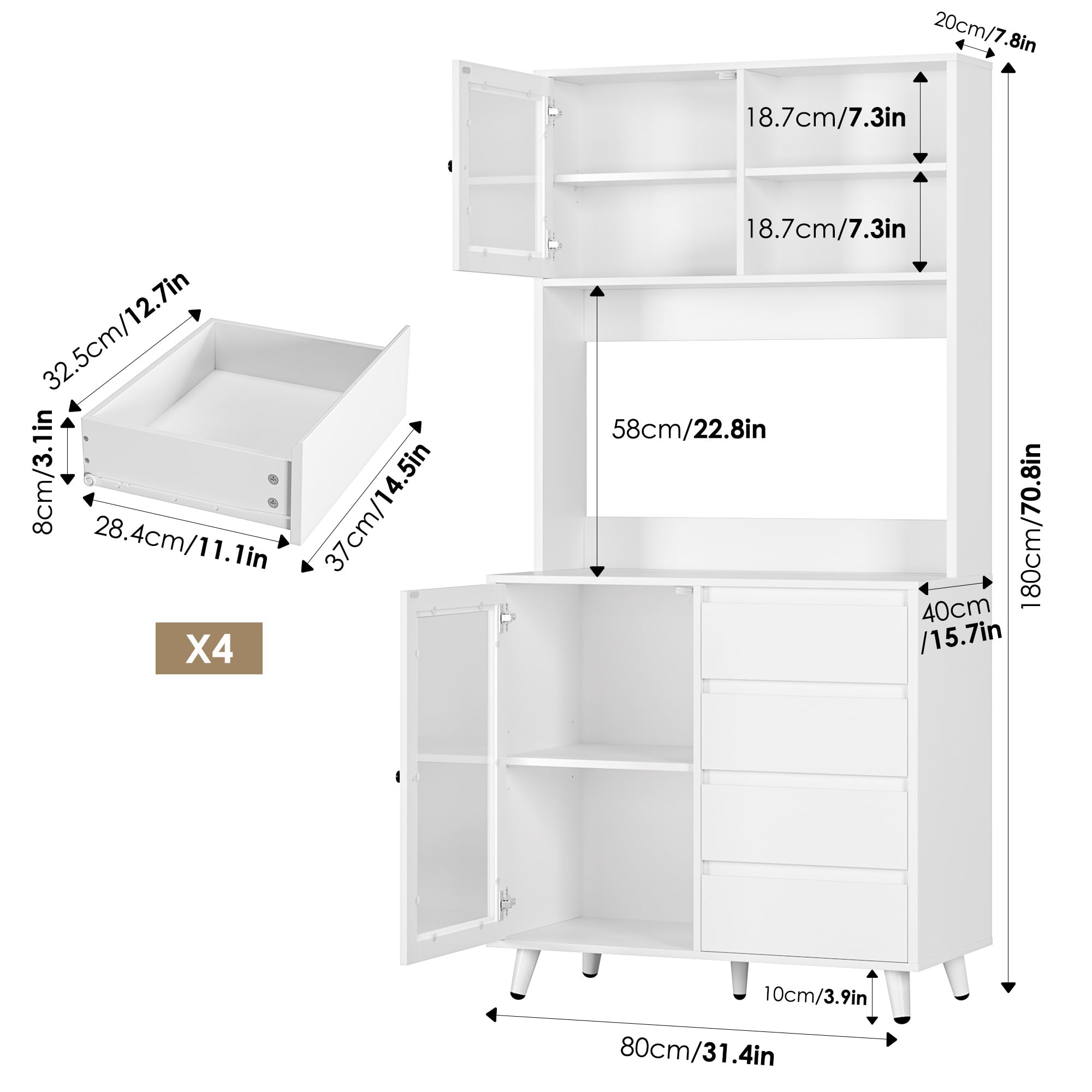 forehill-k-chenschrank-180cm-wei-buffet-4-schubladen-glas image 3