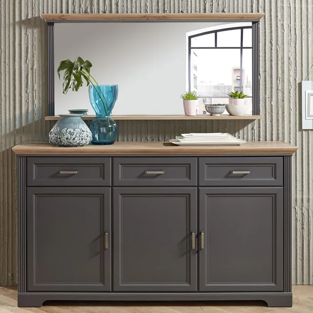 lomadox-flur-sideboard-set-spiegel-graphit-eiche-166-cm image 1