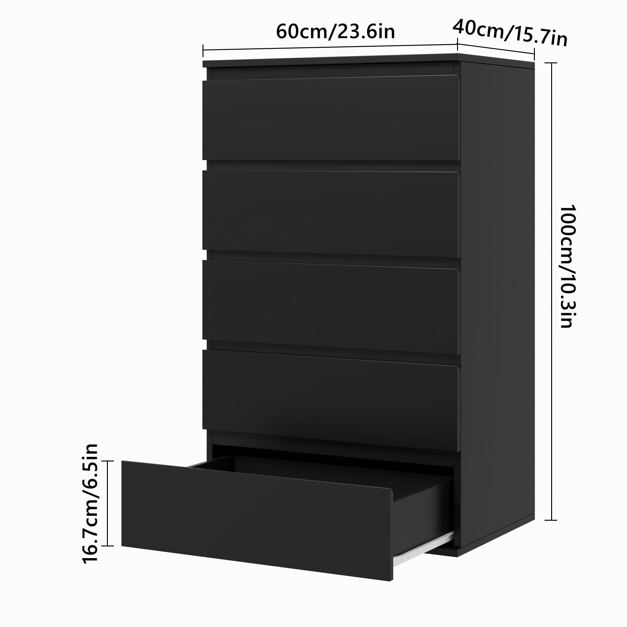 forehill-kommode-schwarz-5-schubladen-60x40x100cm-grifflos image 3