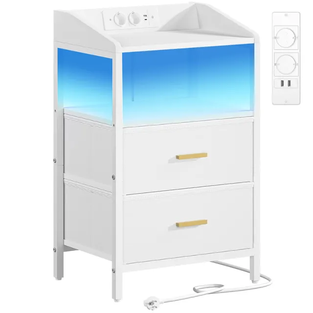 hzuaneri-bedroom-nachttisch-ns36113w-wei-led-usb-2-schubladen image 1