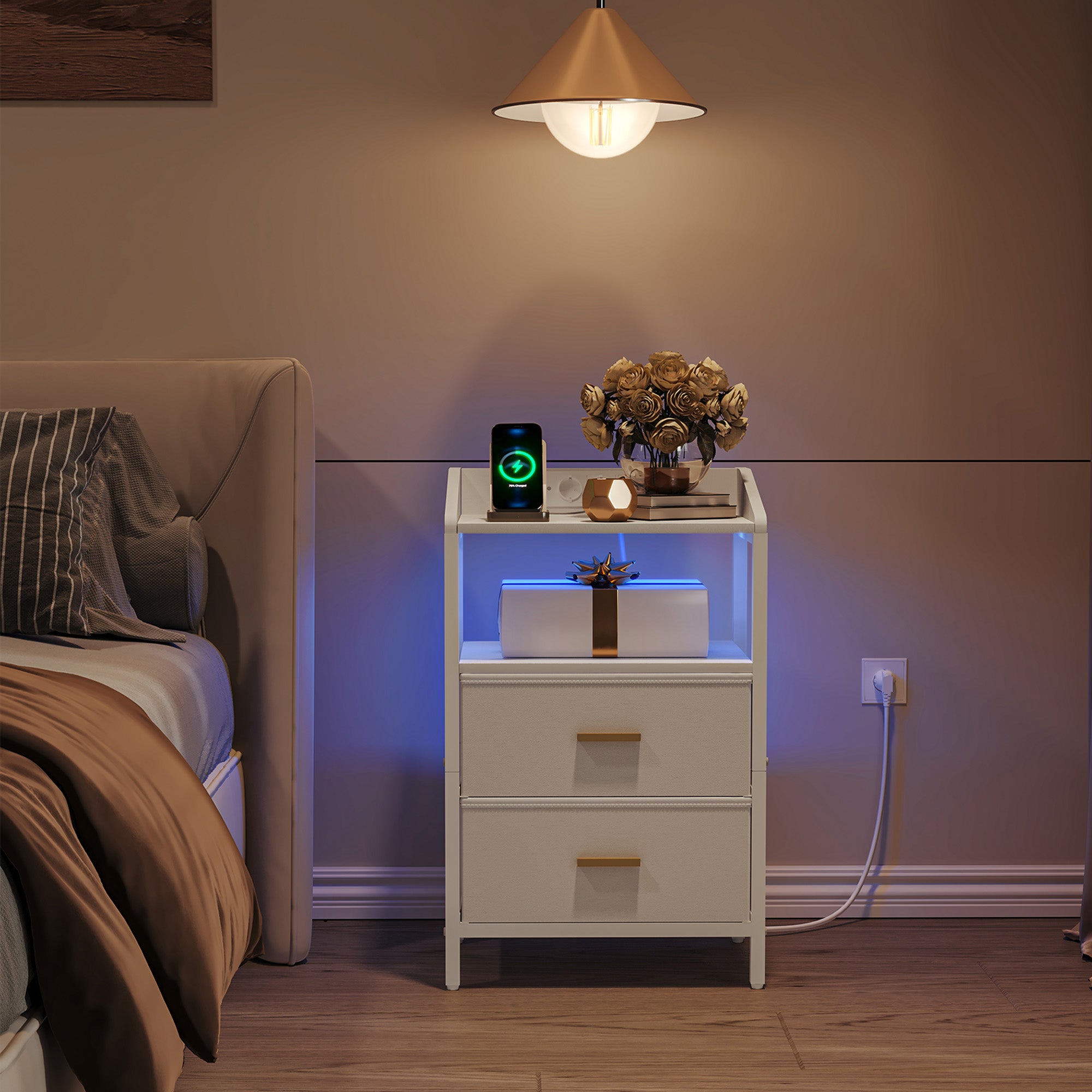 hzuaneri-bedroom-nachttisch-ns36113w-wei-led-usb-2-schubladen image 5
