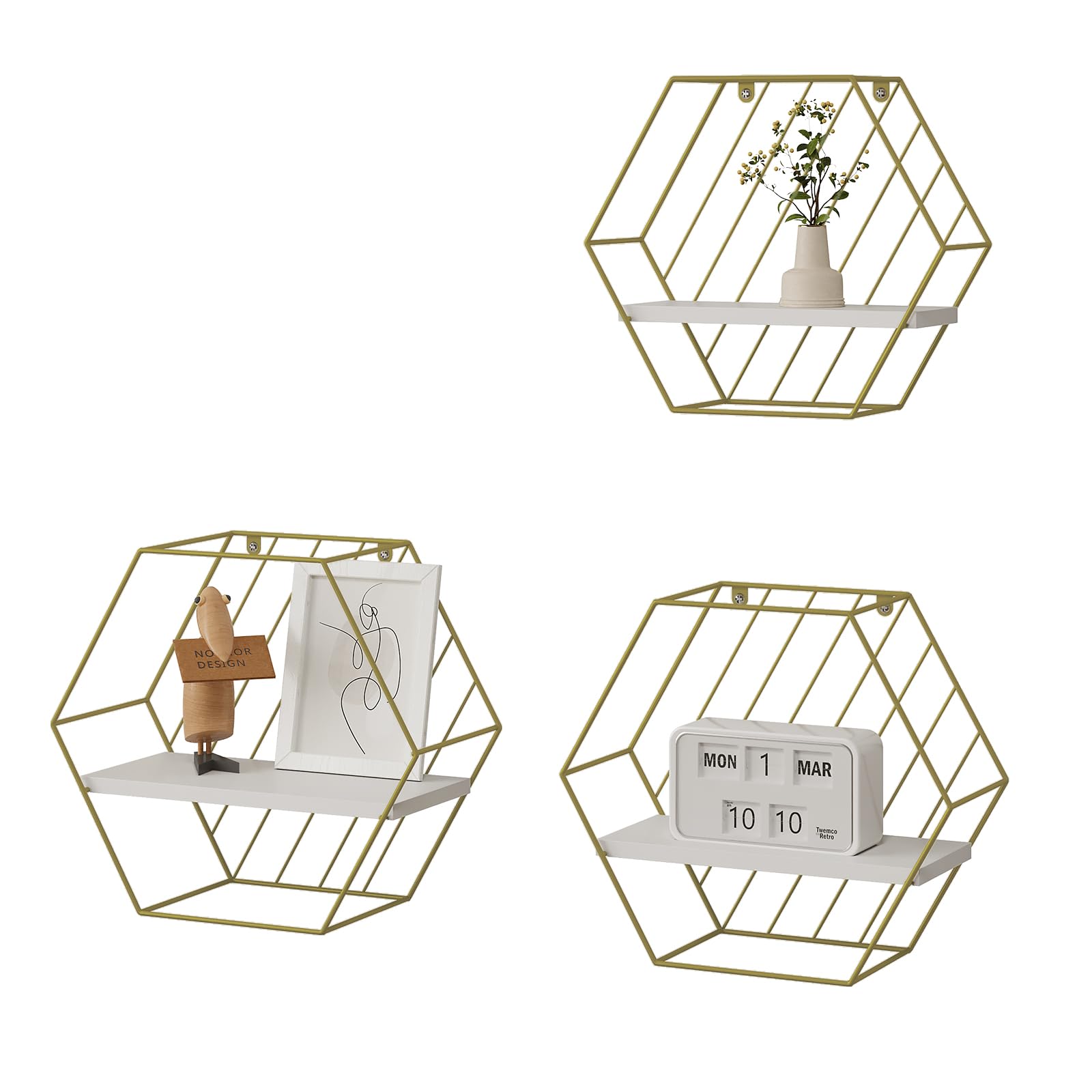 eugad-wandregal-3er-set-hexagon-wei-gold-schweberegal image 1