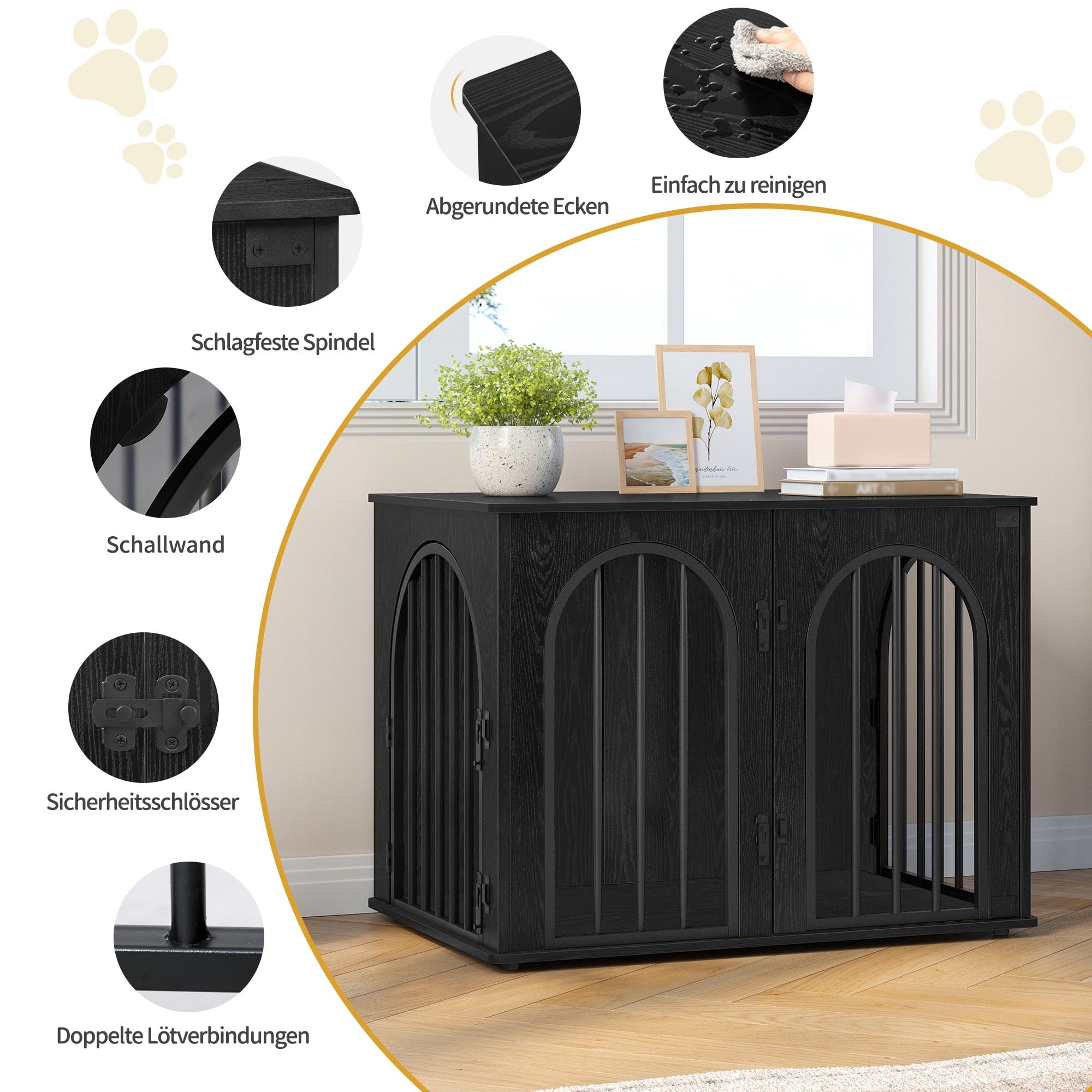 hzuaneri-pet-hundebox-m-bel-schwarz-holz-mit-kissen-klein image 2