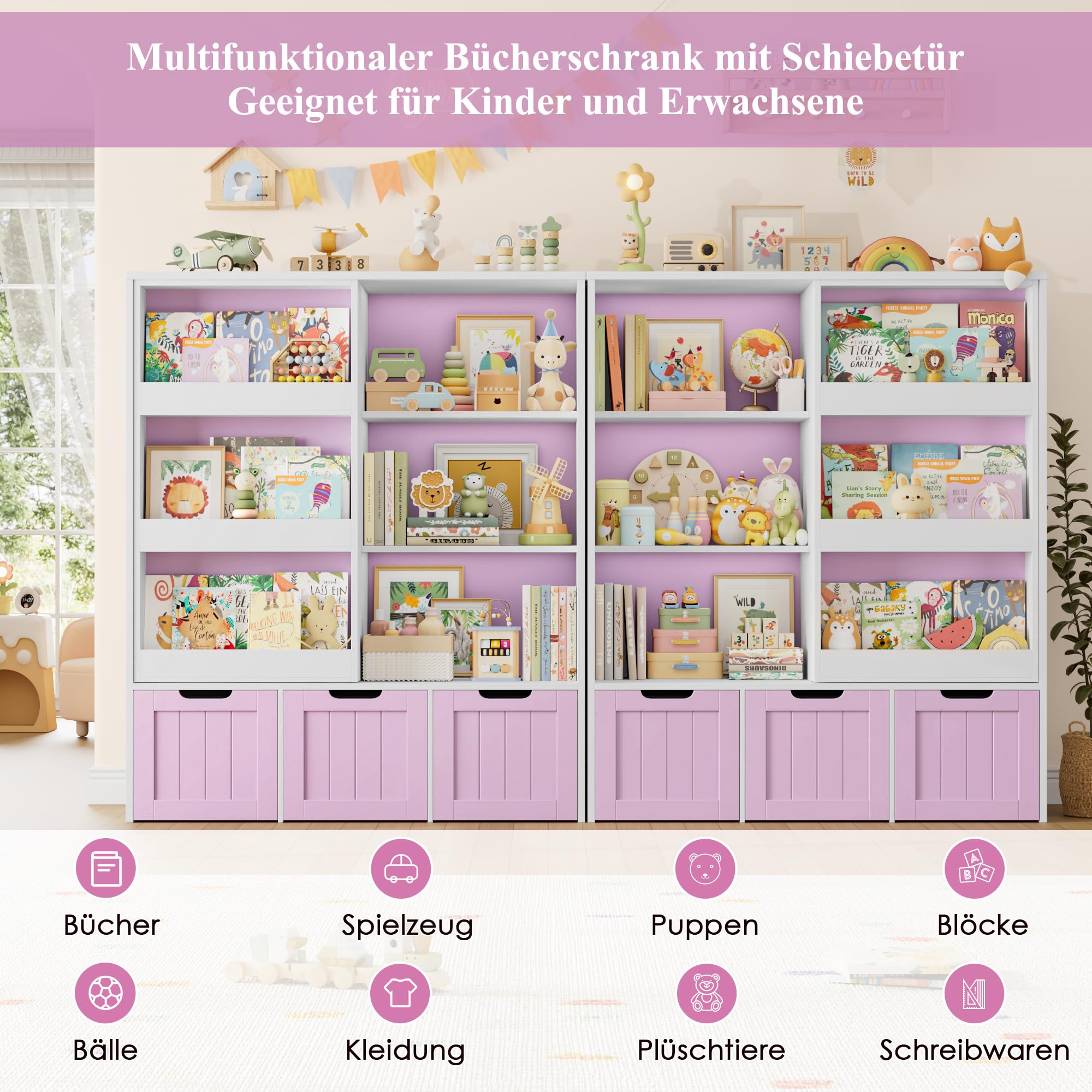 forehill-kinderregal-120cm-b-cherregal-rosa-lila-wei-rollkisten image 4