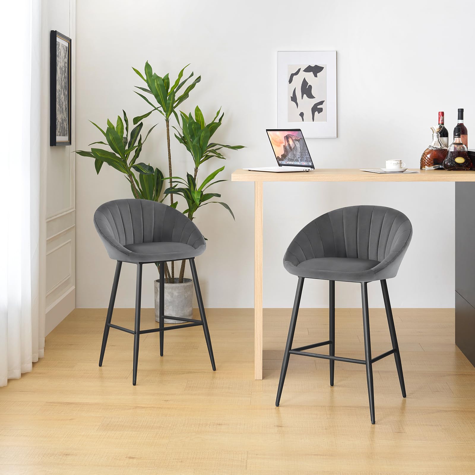 eugad-1079by-4-barhocker-4er-set-samt-dunkelgrau-metall image 2