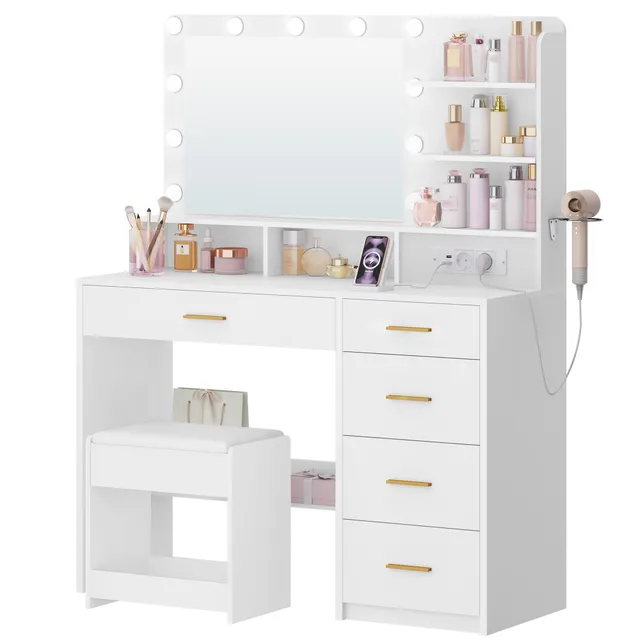 hzuaneri-bedroom-schminktisch-dt42903x-wei-mit-spiegel-und-hocker image 1