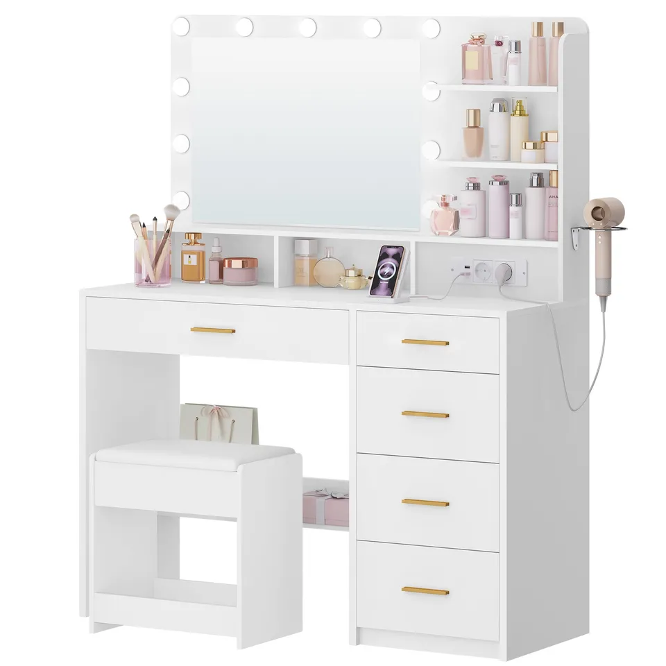 hzuaneri-bedroom-schminktisch-dt42903x-wei-mit-spiegel-und-hocker image 1